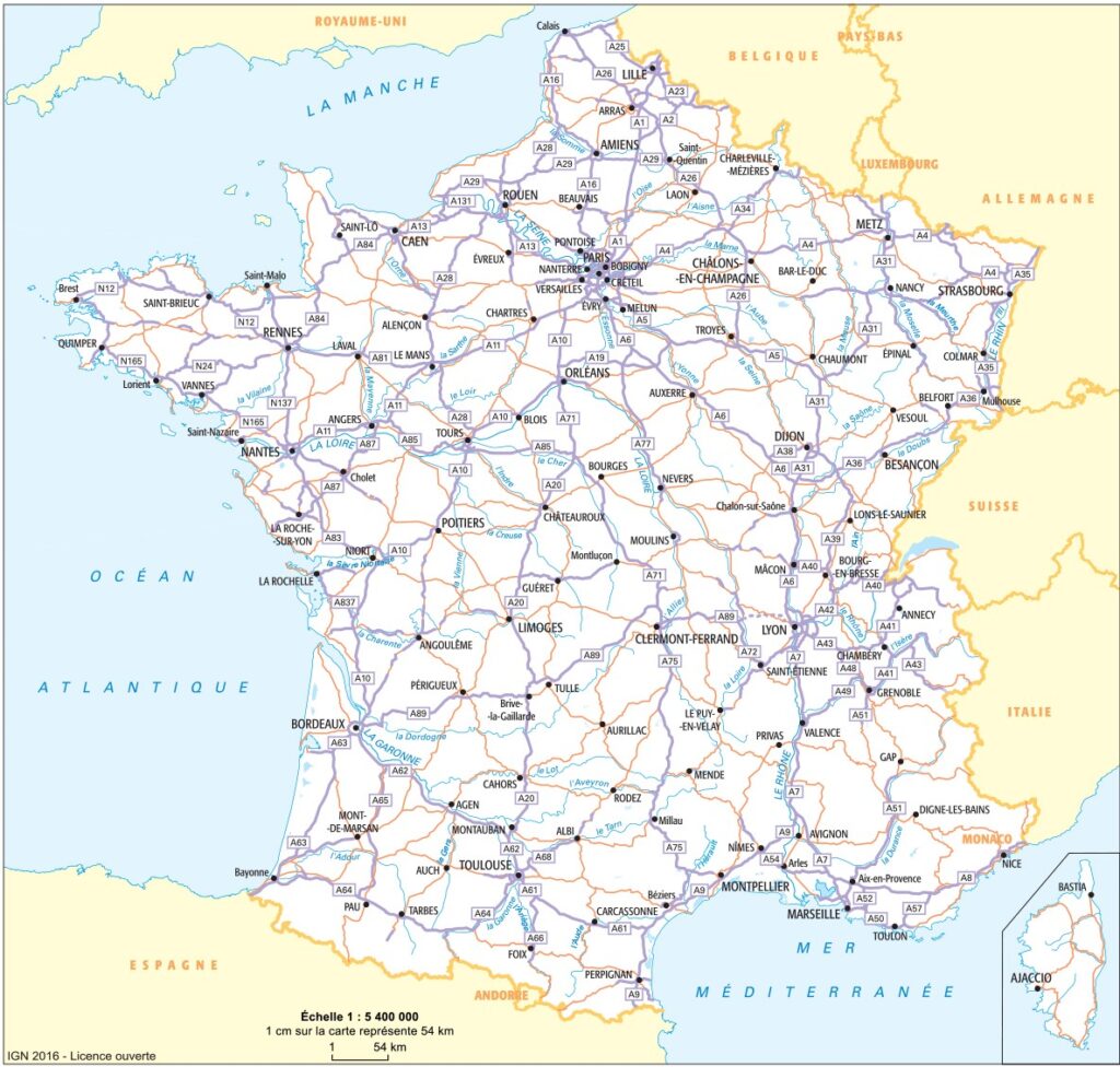 Carte du réseau autoroutier français
