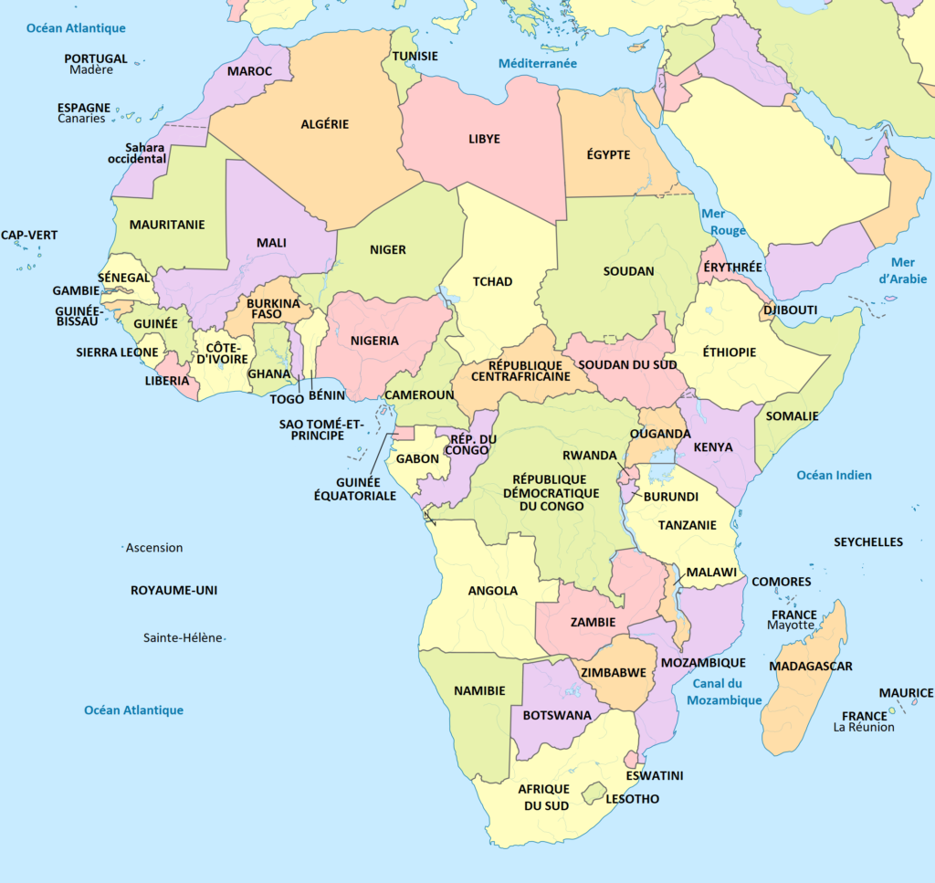 Carte des pays d'Afrique.