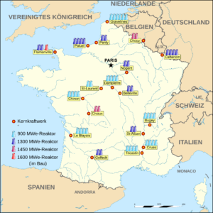 Carte des centrales nucléaires françaises, classées par types.