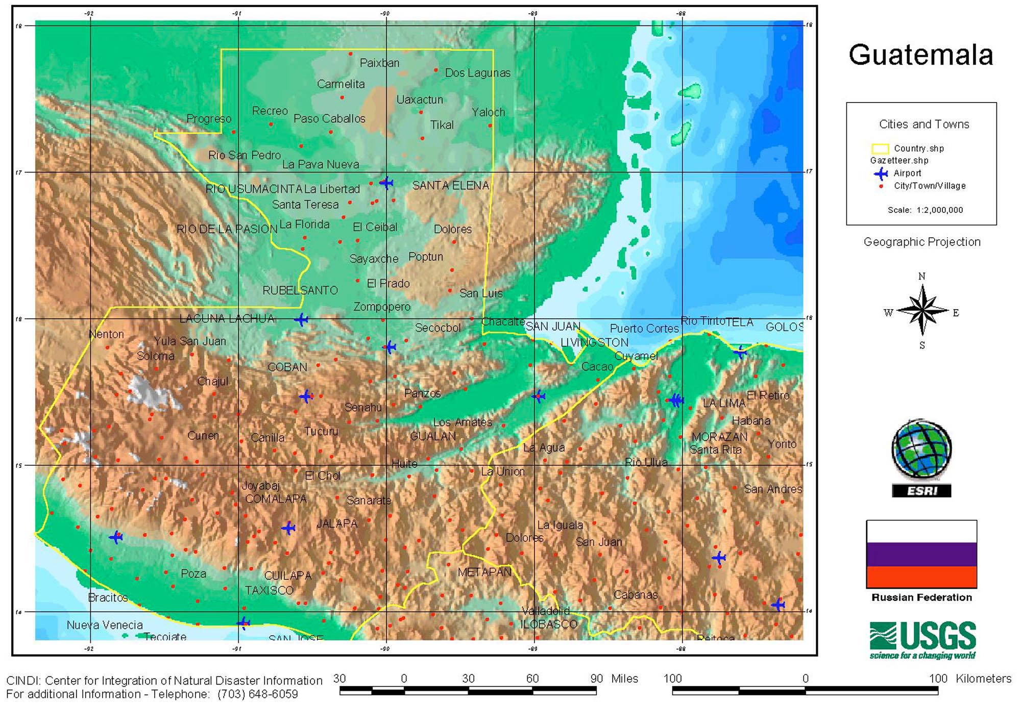 Mapa Físico De Guatemala 1998 Tamaño Completo Ex 2210