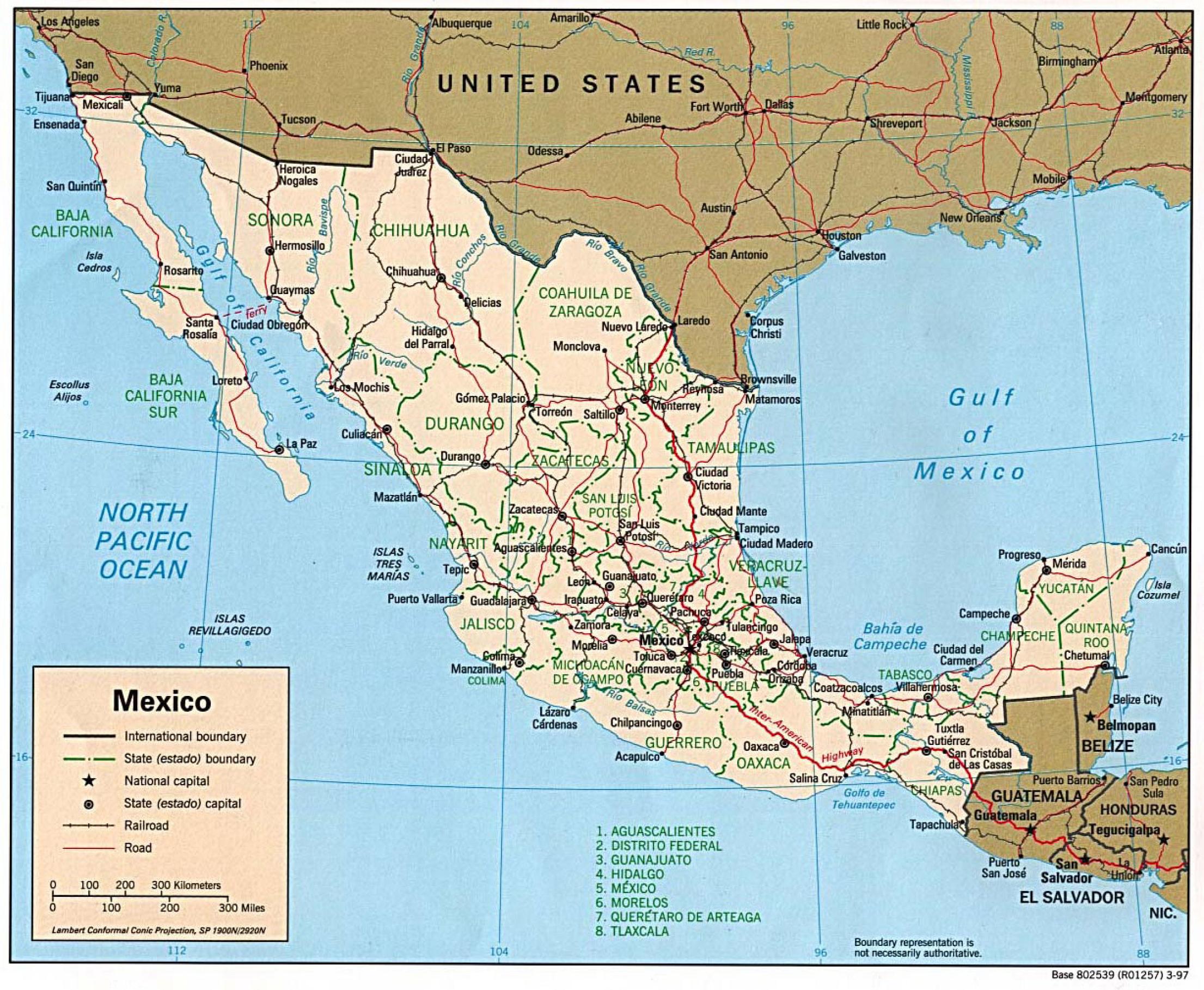 Mapa Político De México 1997 Tamaño Completo