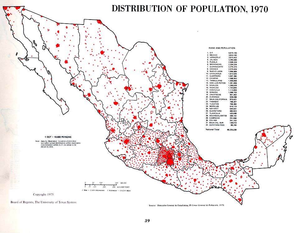 Distribución De La Población En México 1970 Tamaño Completo