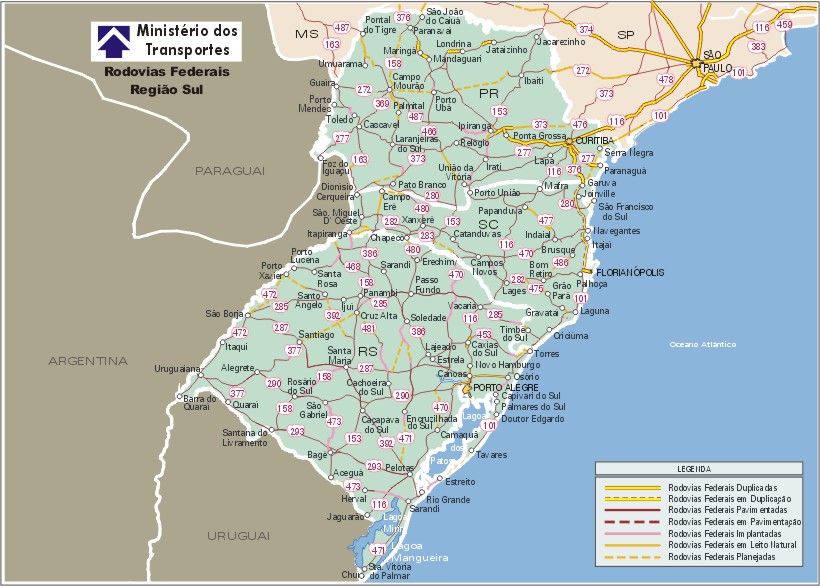 Federal Highway Map Southern Region Brazil Full Size Gifex