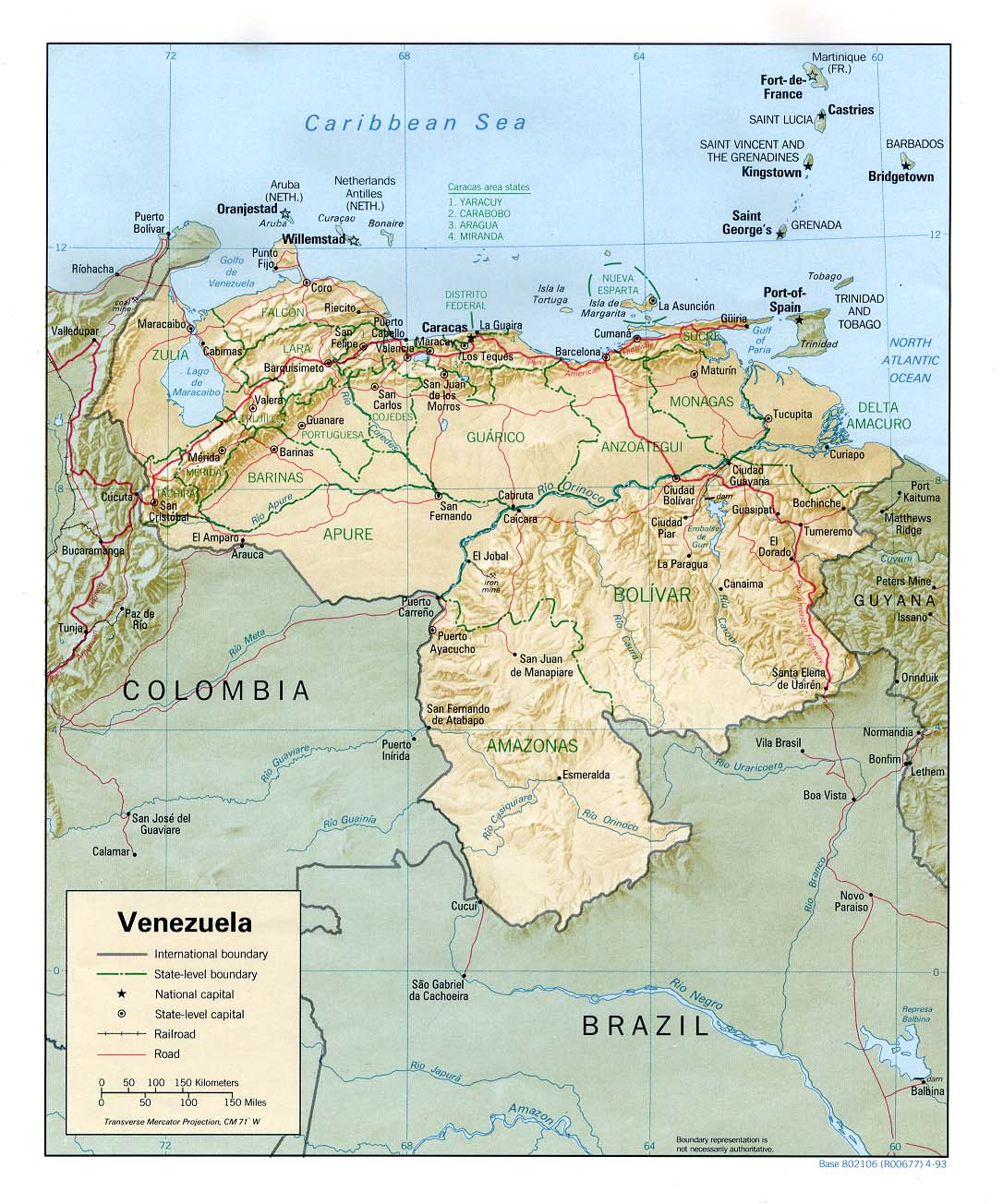 Mapa Físico De Venezuela 1993 Tamaño Completo 7448