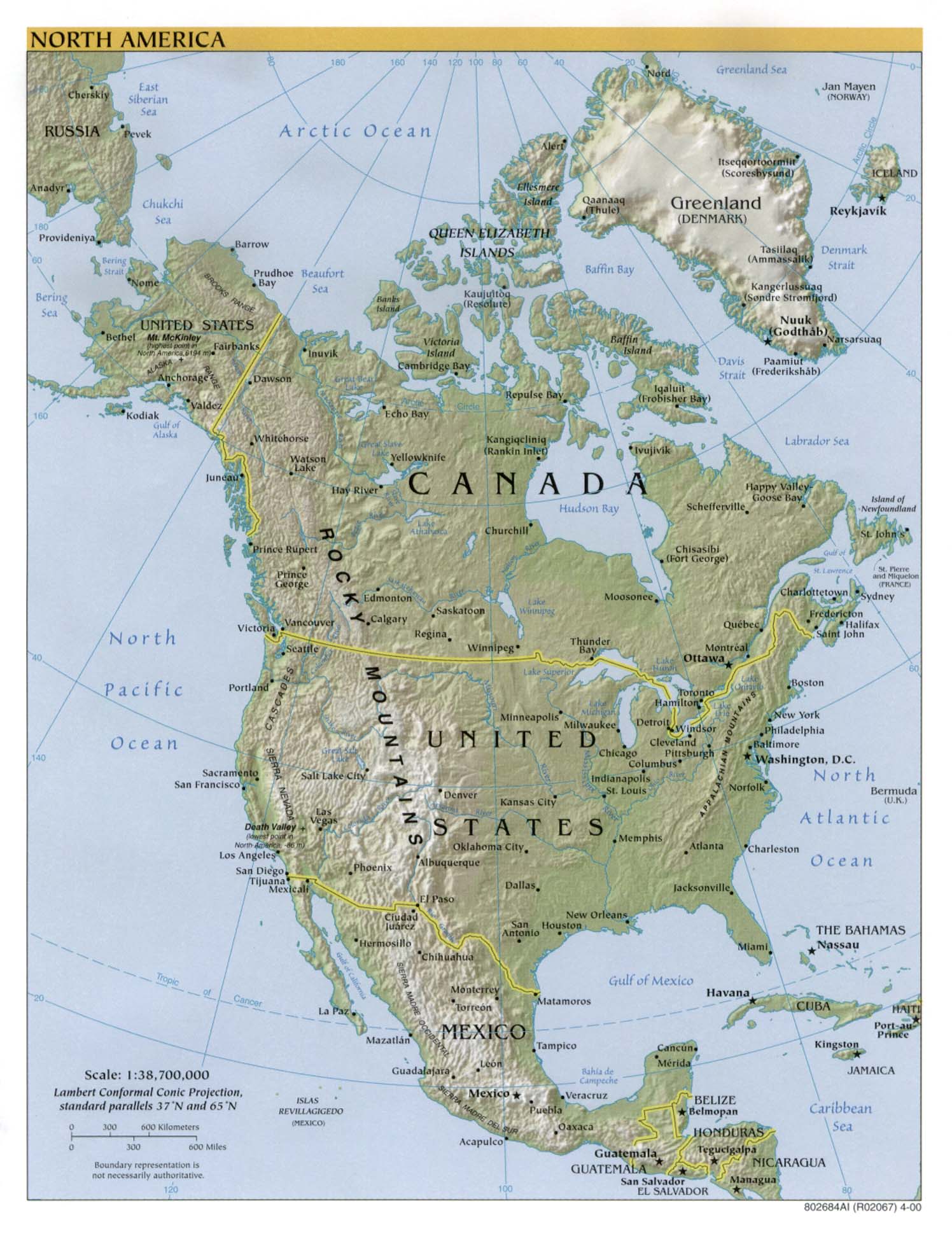 Mapa Fisico De America Del Norte
