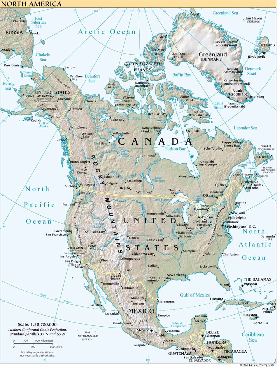 North America Physical Map 