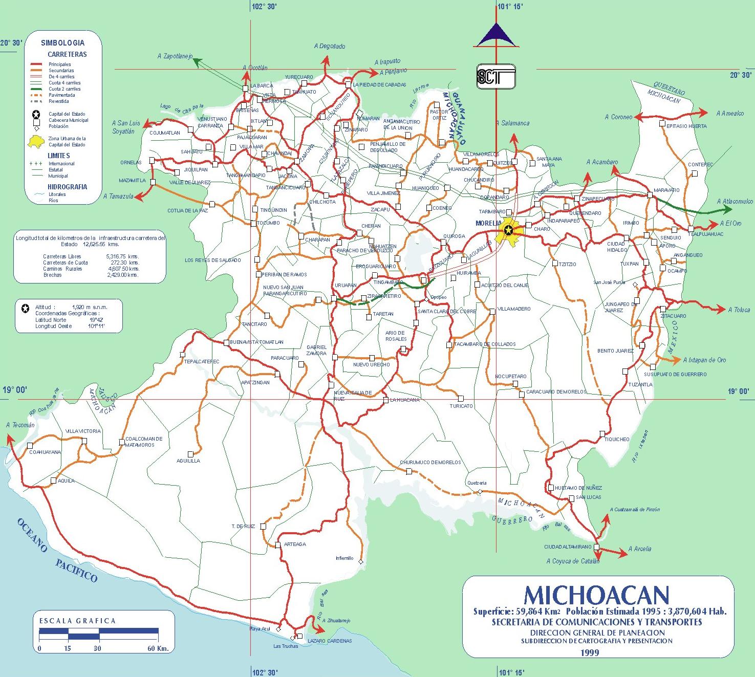 Michoacán road map 1999 - Full size | Gifex