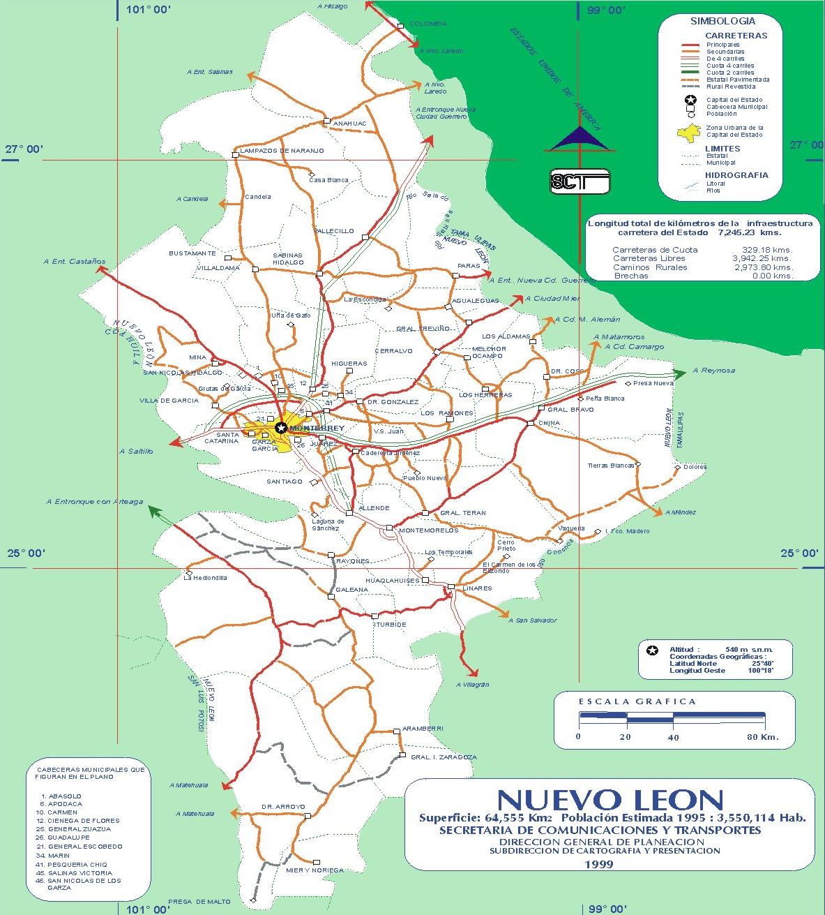 Mapa de carreteras de Nuevo León Tamaño completo Gifex