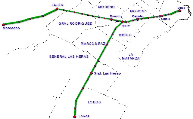 Mapa de la Línea Sarmiento, Area Metropolitana de Buenos ...