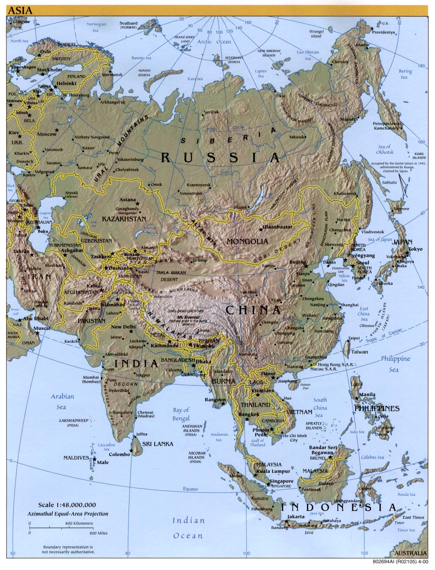 physical map of asia with labels