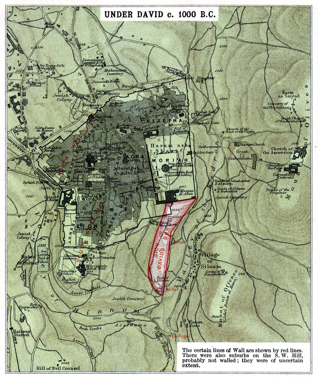 Map of Jerusalem Under David c. 1000 B.C. - Full size