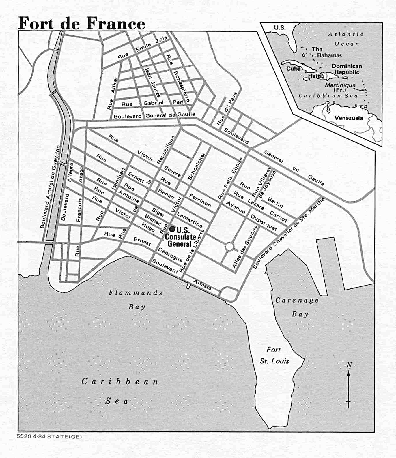 Fort de France City Map, Martinique 1984 - Full size | Gifex