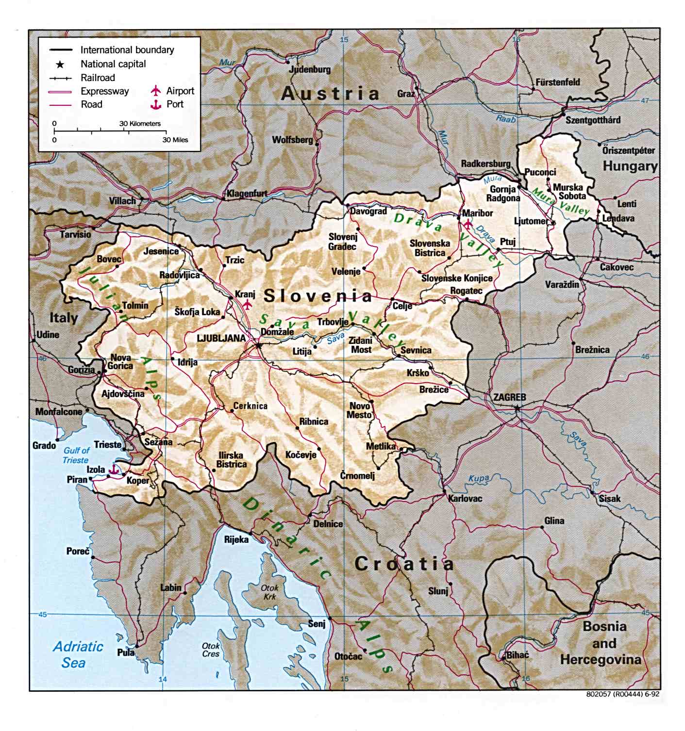 Mapa F Sico De Eslovenia 1992 Tama O Completo   Mapa Fsico De Eslovenia 1992 