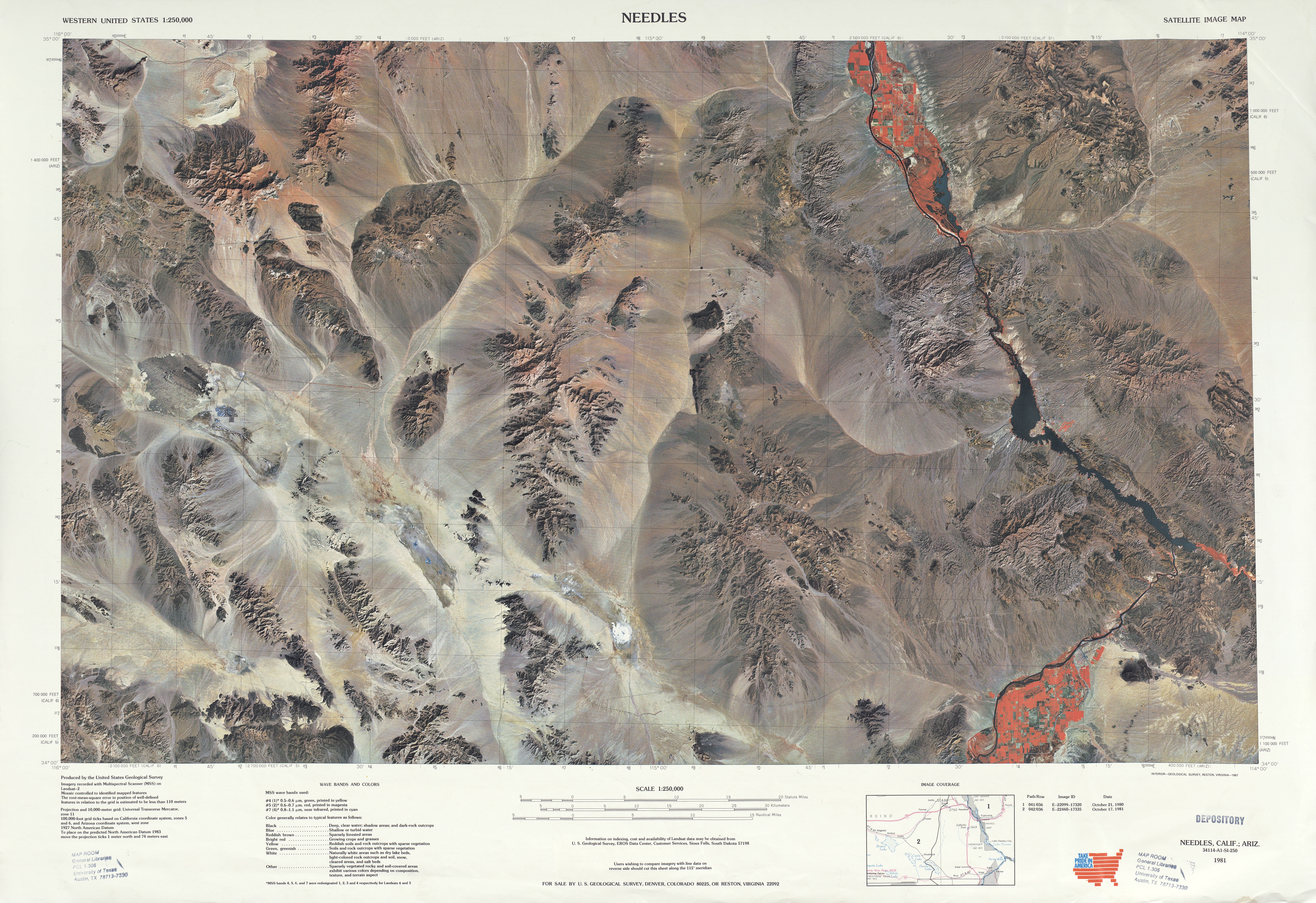 Hoja Needles del Mapa Topográfico de los Estados Unidos 1969 - Tamaño