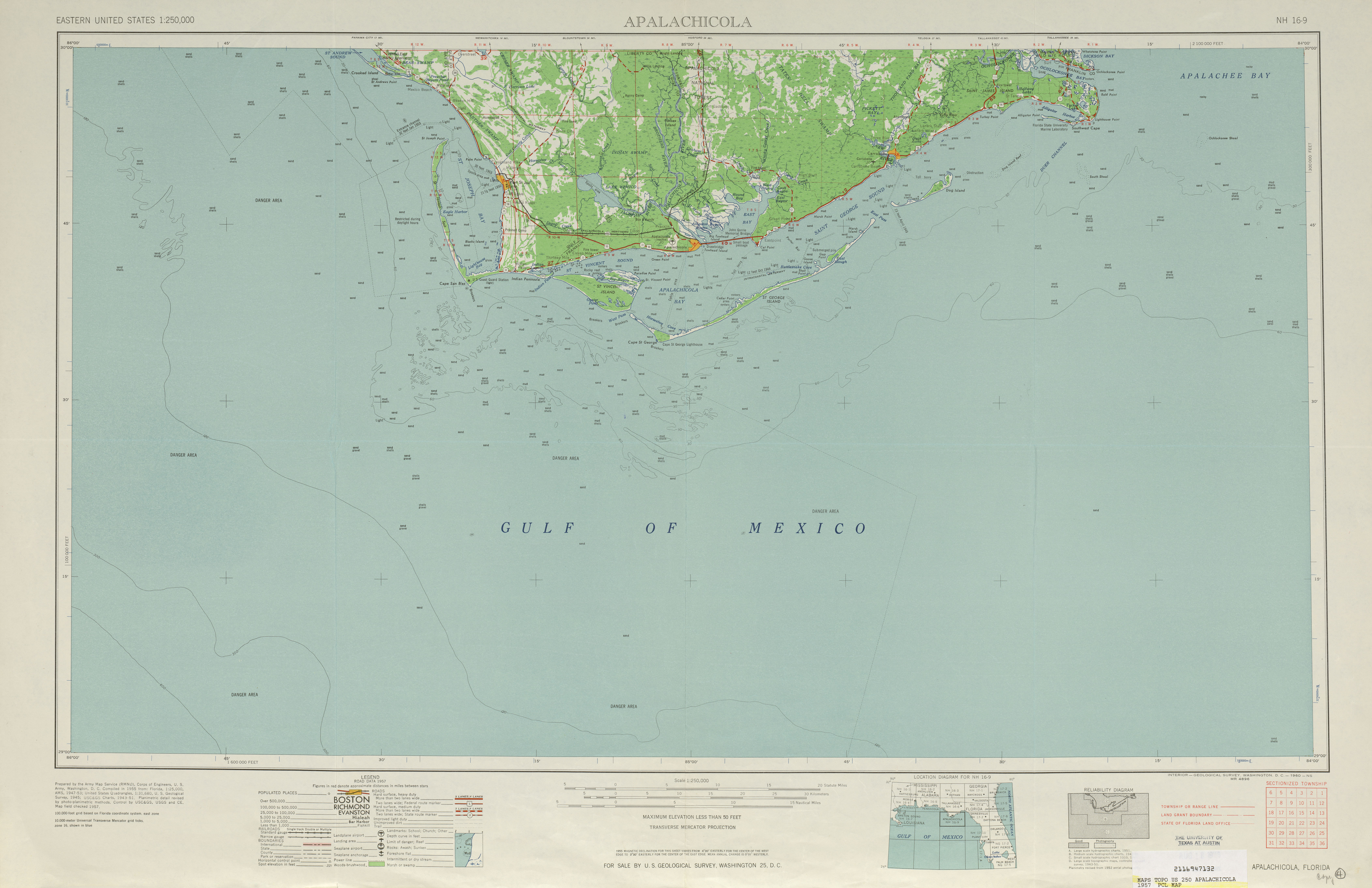 Apalachicola Topographic Map Sheet United States 1957 