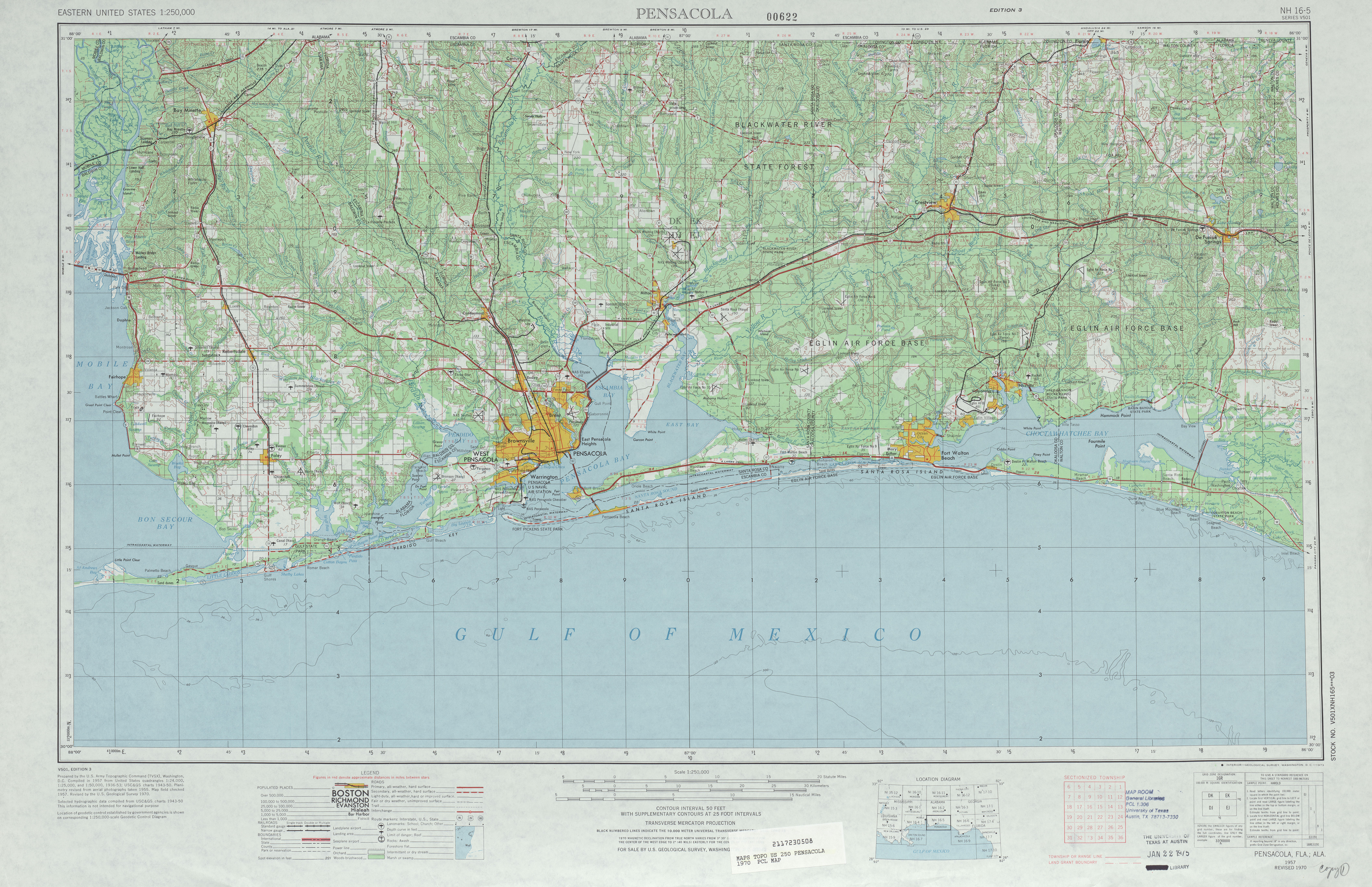 Hoja Pensacola del Mapa Topográfico de los Estados Unidos 1970 - Tamaño