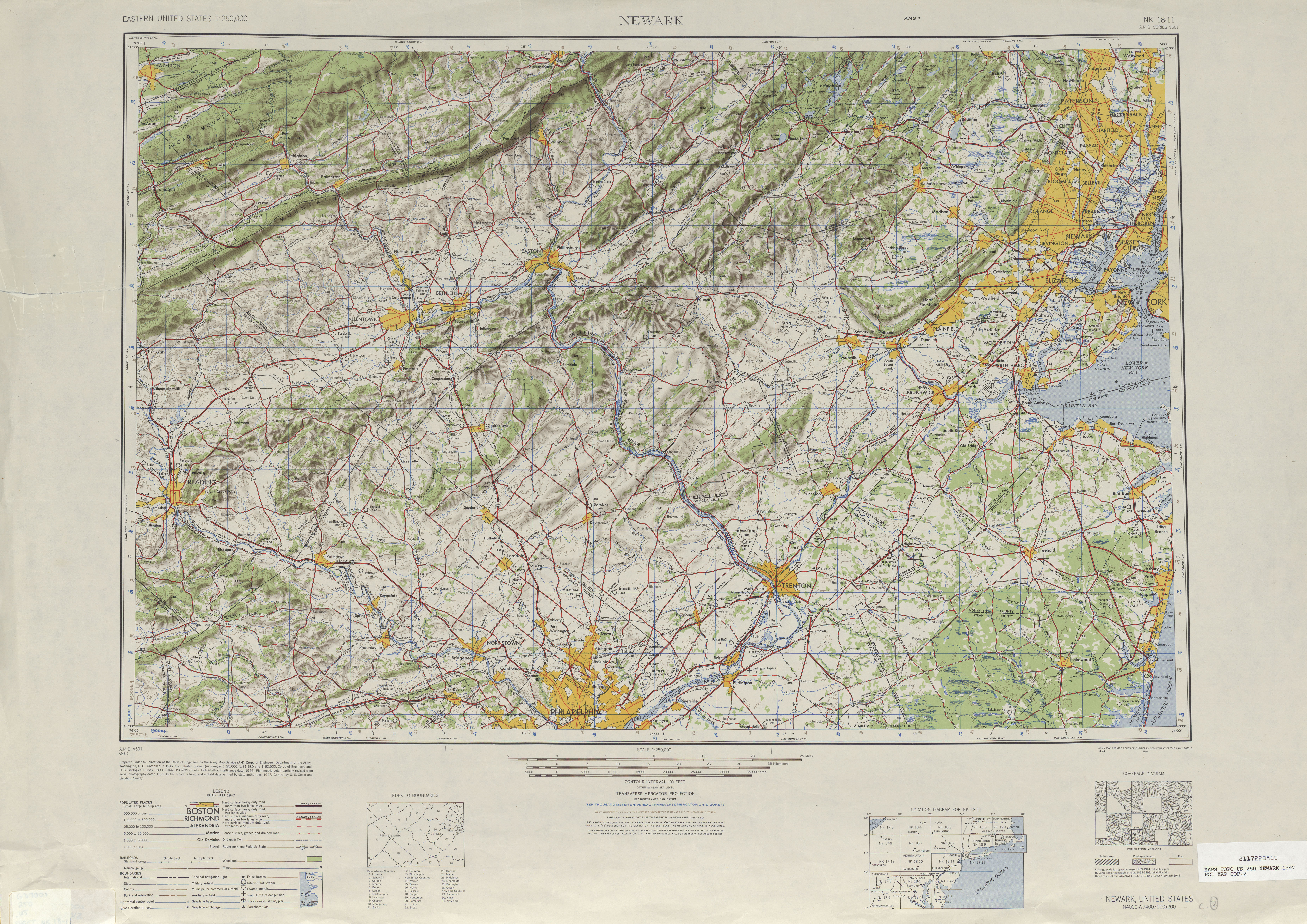 Hoja NeGuerrak del Mapa Topográfico de los Estados Unidos 1947 - Tamaño