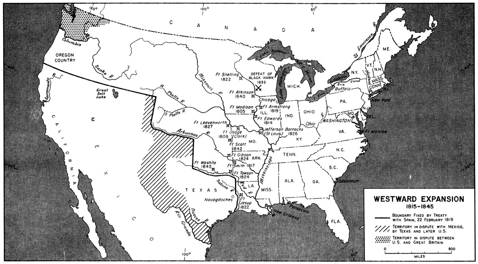 Mapa De La Expansion Hacia El Oeste Estados Unidos 1815 1845 Tamaño Completo 7254