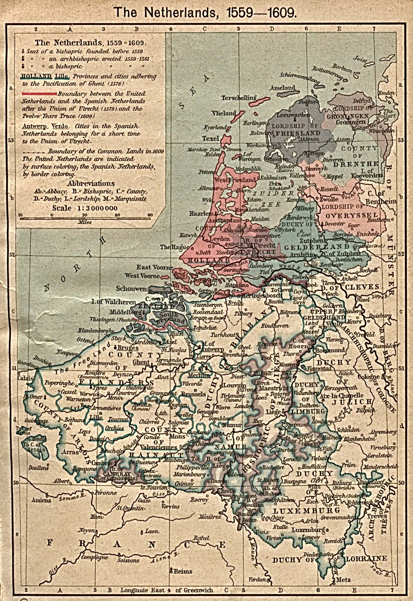 Mapa de los Países Bajos 1559 - 1609 - Tamaño completo | Gifex