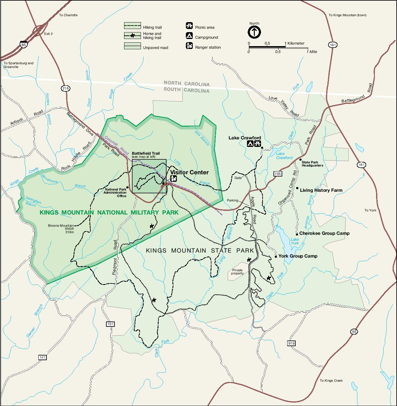 Kings Mountain National Military Park Map - Full size | Gifex