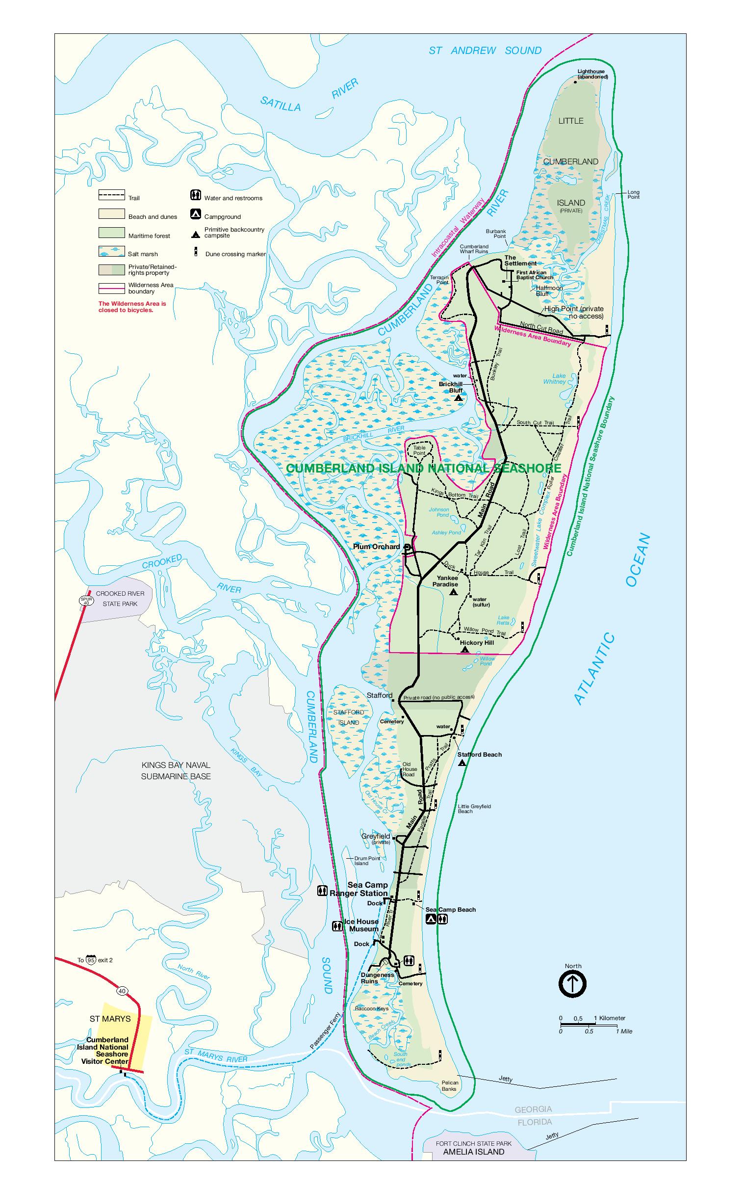 Park Map Of Cumberland Island National Seashore - Full Size 