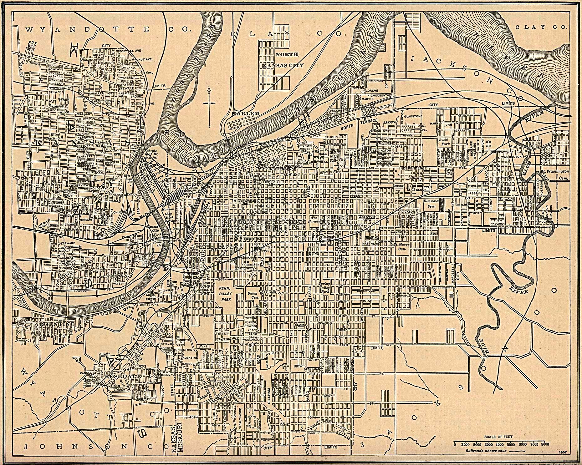 Kansas City Map Kansas And Missouri 1907 Full Size   Kansas City Map Kansas And Missouri 1907 