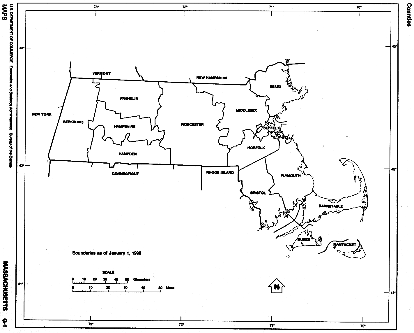 Mapa Blanco y Negro de Massachusetts - Tamaño completo | Gifex