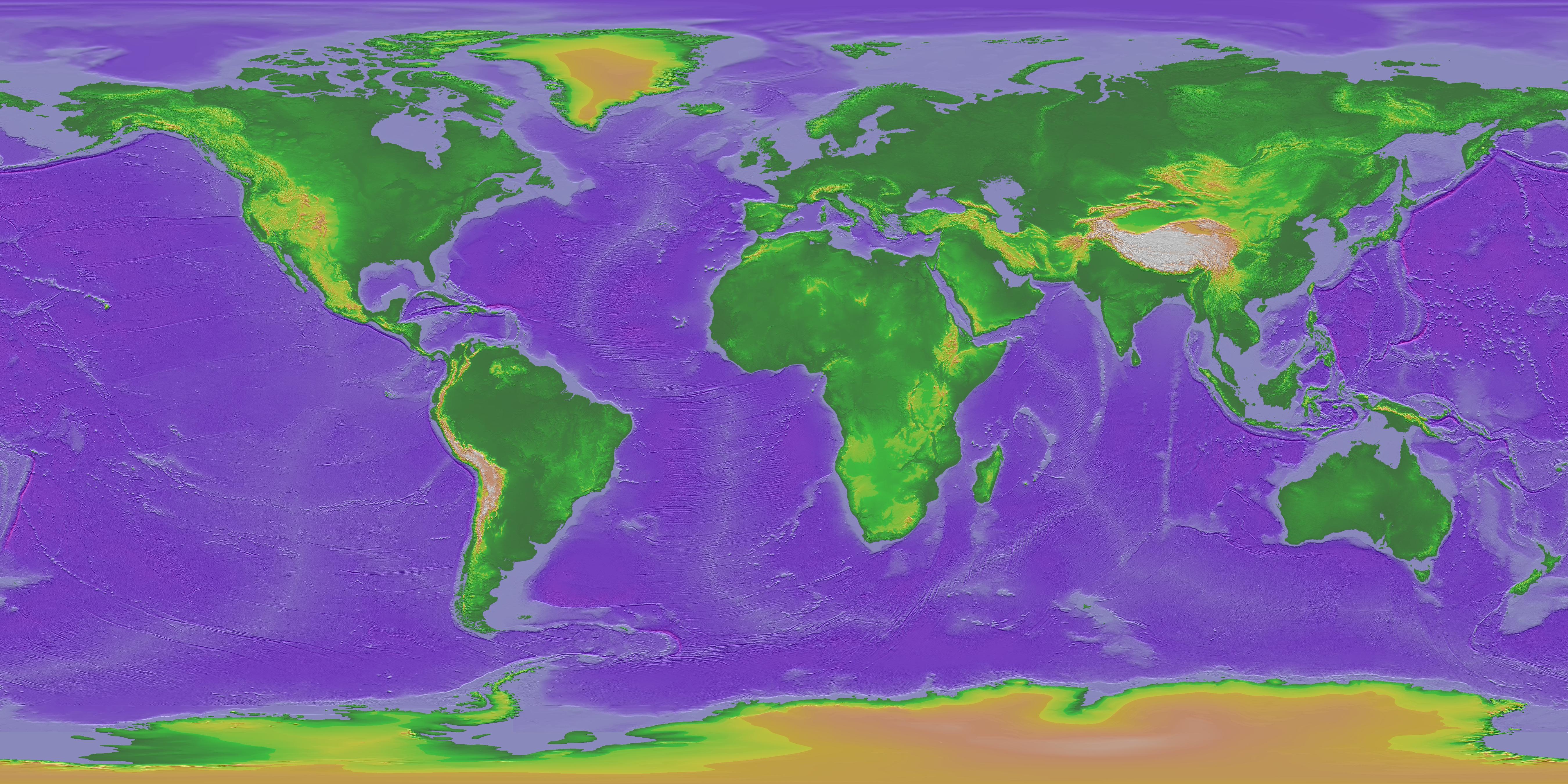 Topography and bathymetry of the Earth - Full size  Gifex