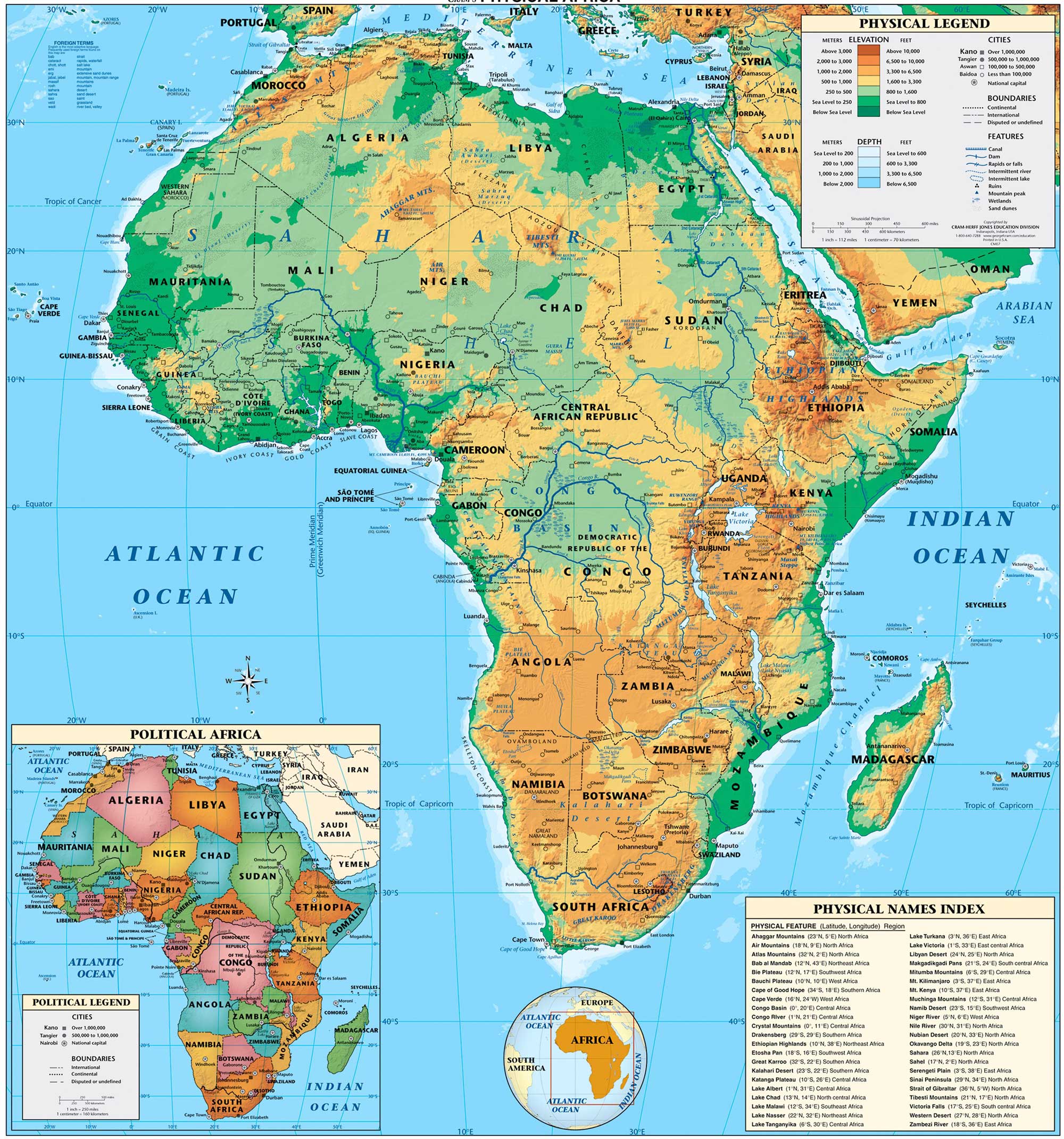Africa physical map - Full size
