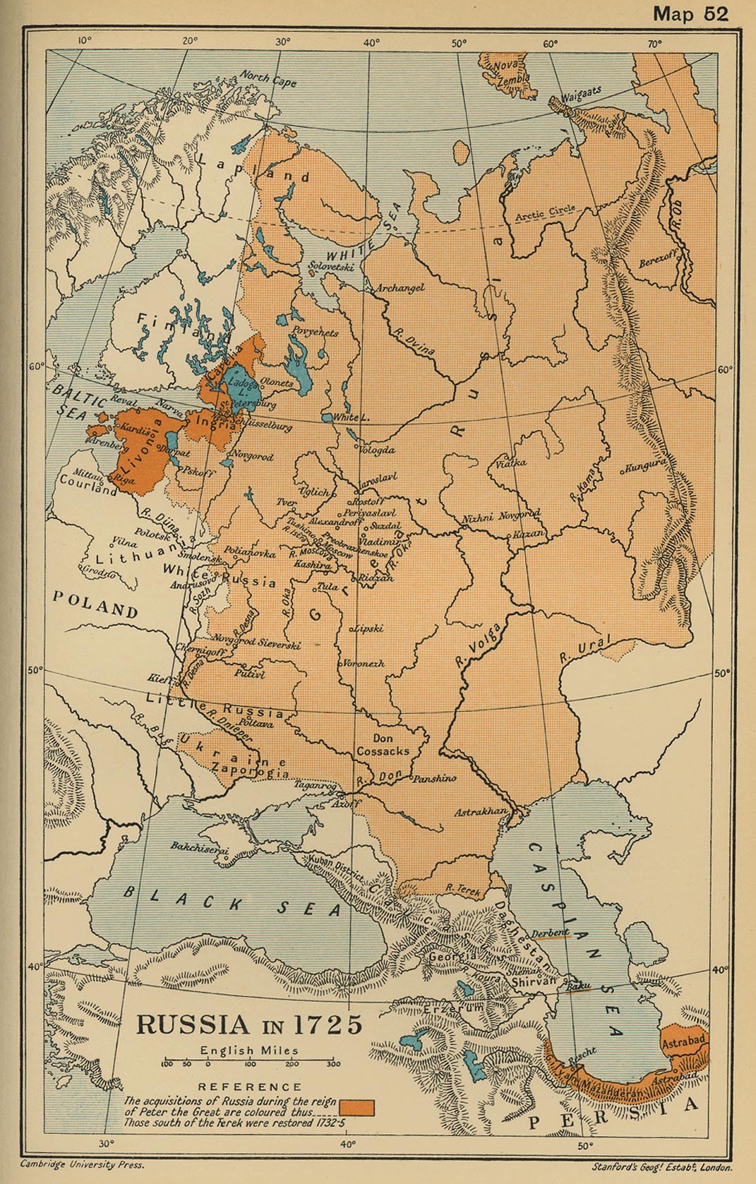 Карта российской империи к 1725