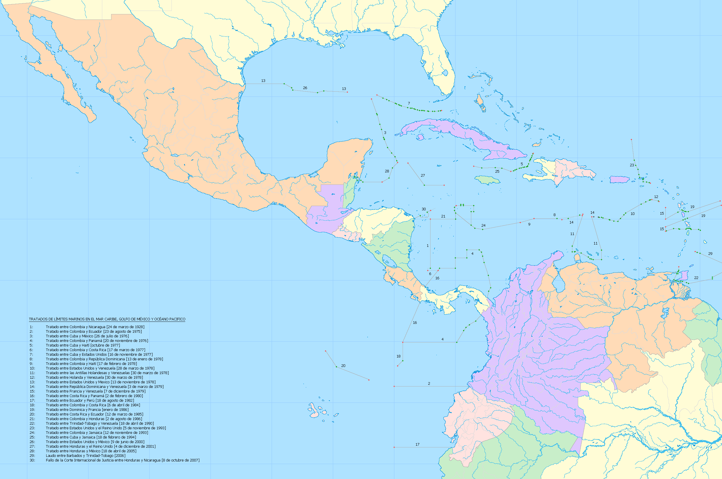 Maritime Boundaries in the Caribbean and Gulf of Mexico 2008 - Full size