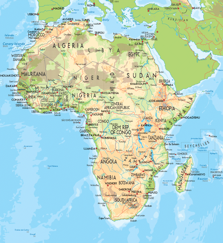 Mapa Físico Político De África Tamaño Completo Ex 3135
