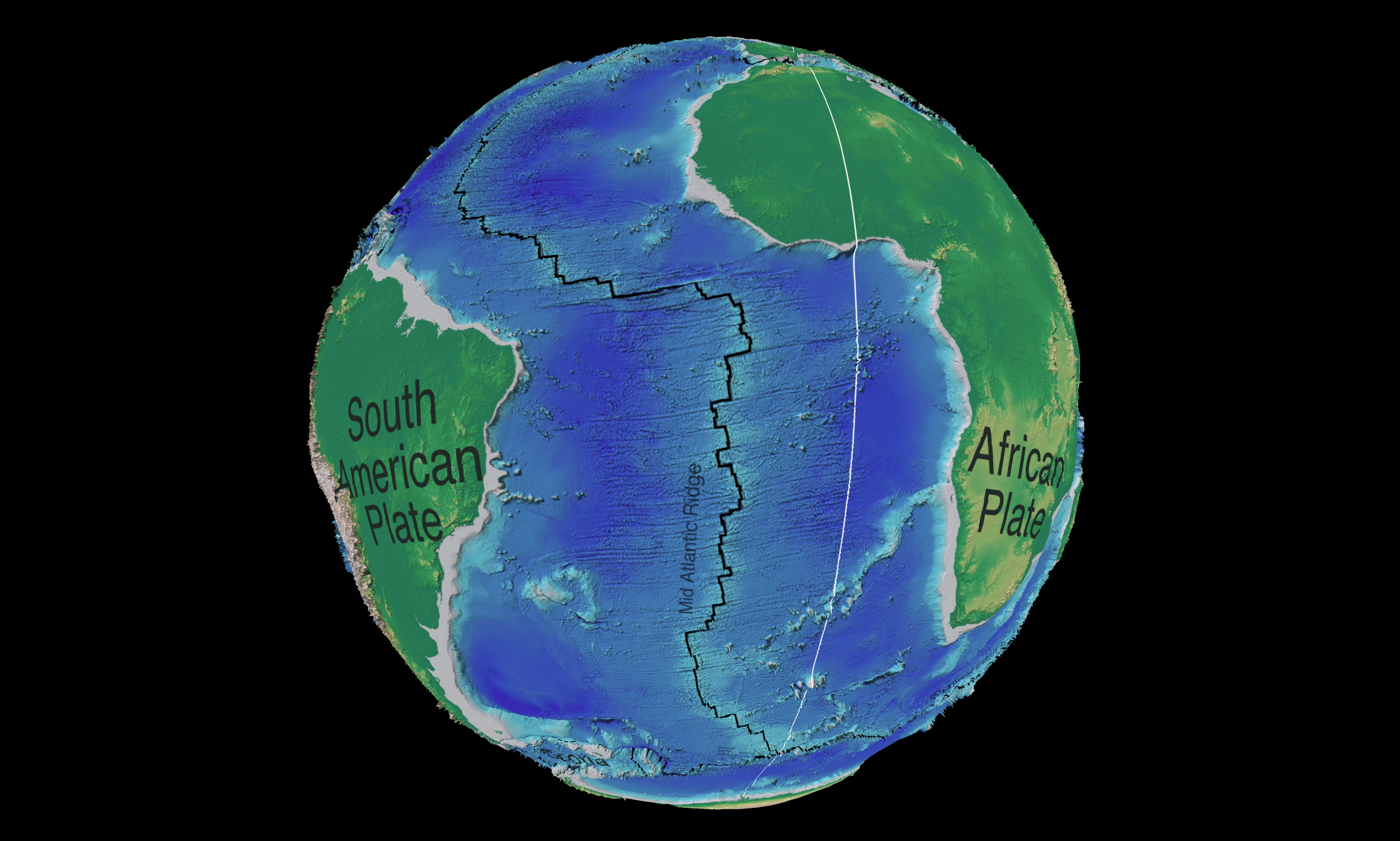 Атлантический океан на глобусе мира