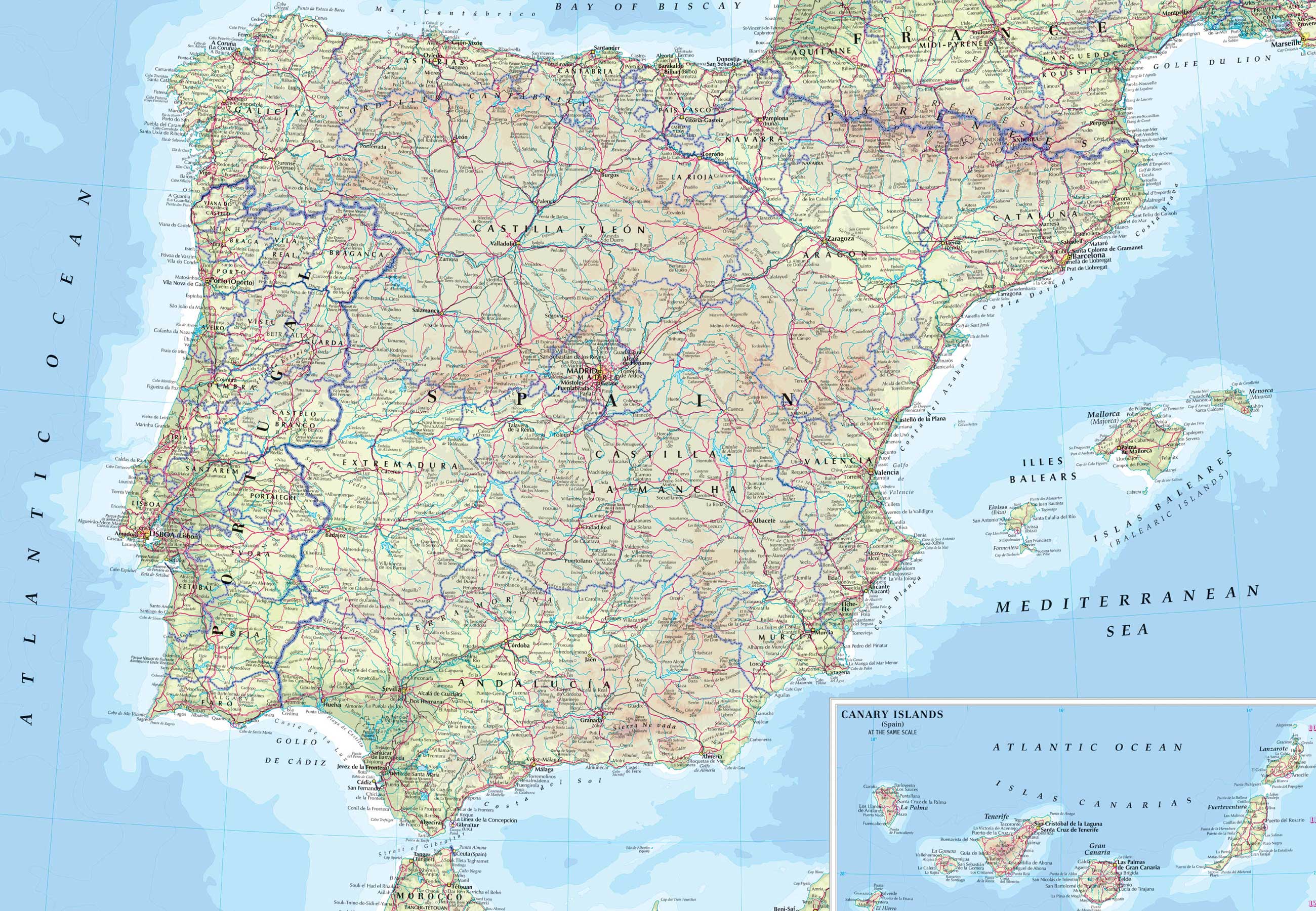 Mapa De Carreteras De Espa A Y Portugal Tama O Completo