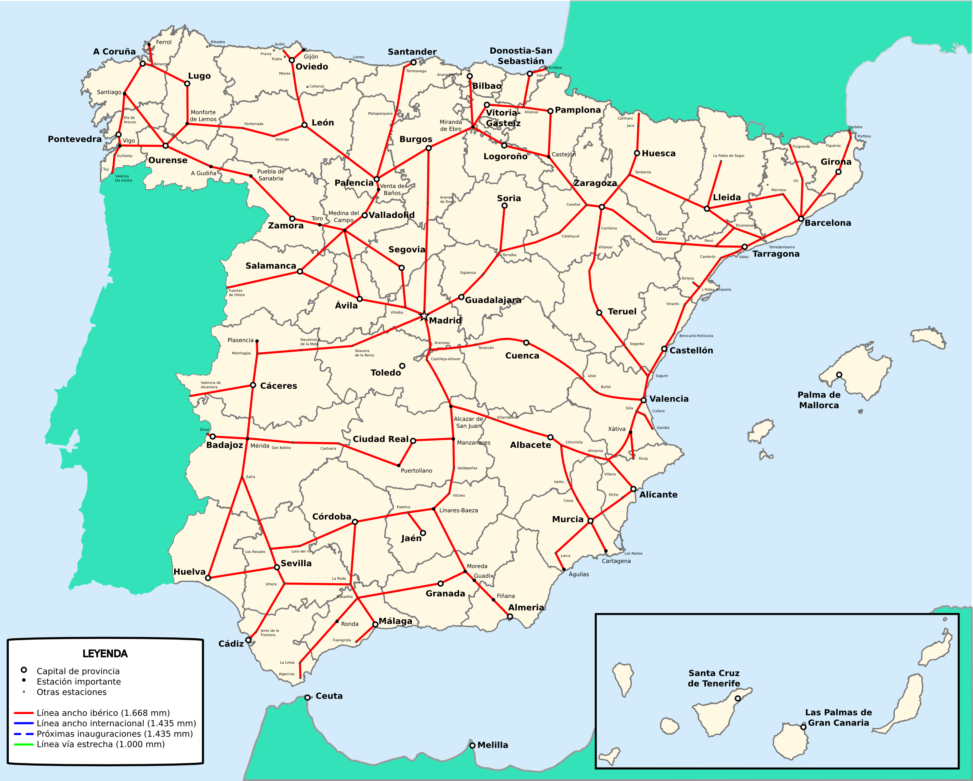 Spain Railway Network With Iberian Rail Gauge 2009 Full Size Ex