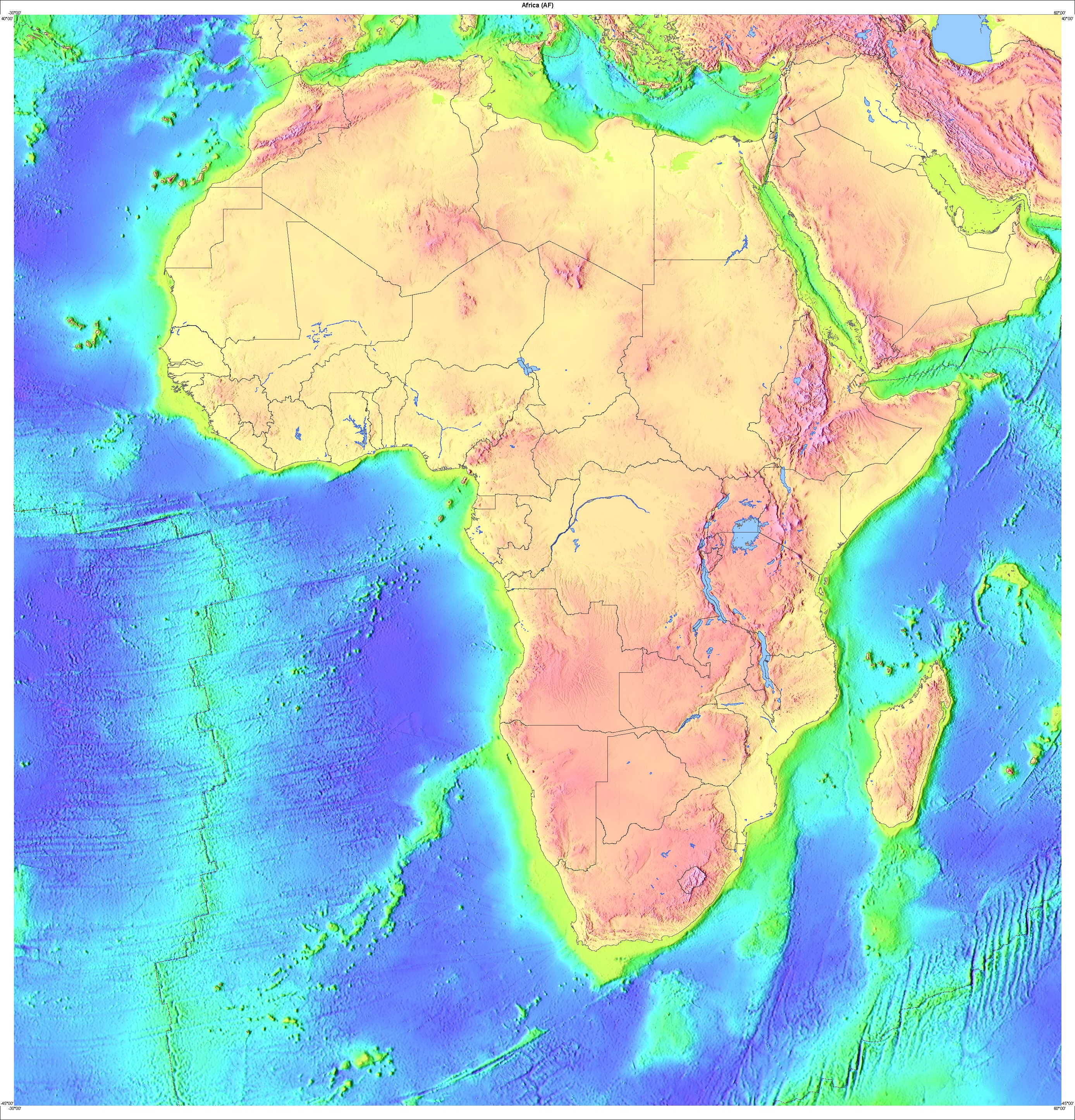 Topology map of Africa - Full size | Gifex