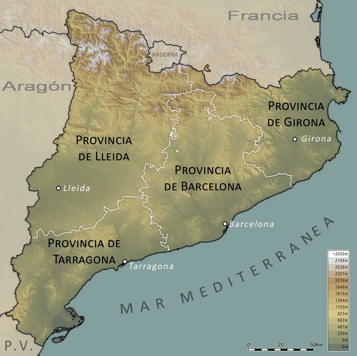Catalonia Physical Provincial Map 