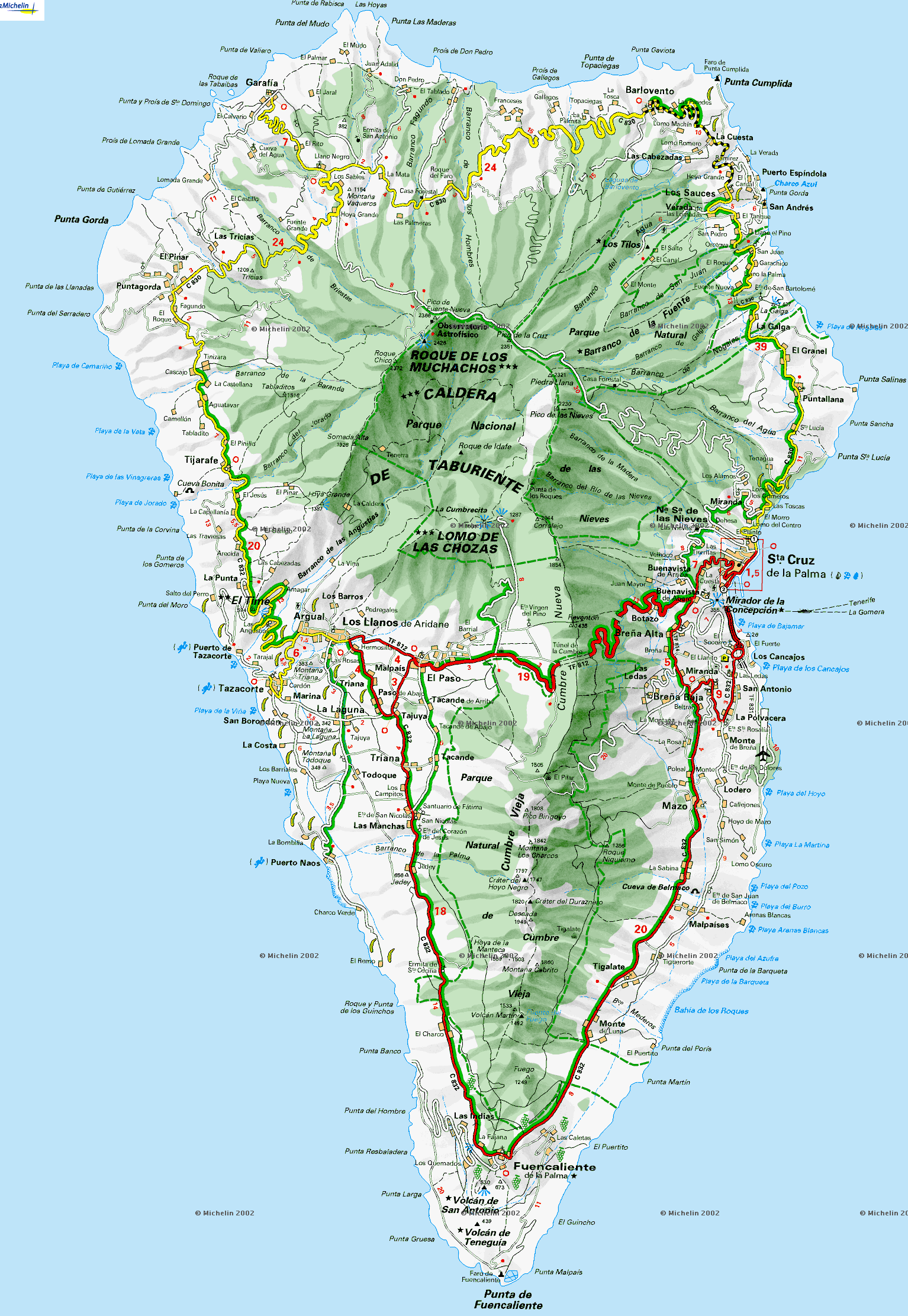 Mapa de carreteras de la Isla de La Palma Tamaño completo