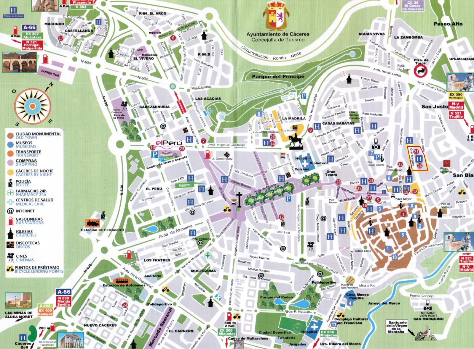 Cáceres map - Full size