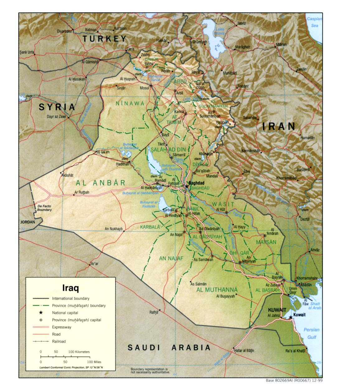 Mapa Físico de Irak 1999 - Tamaño completo