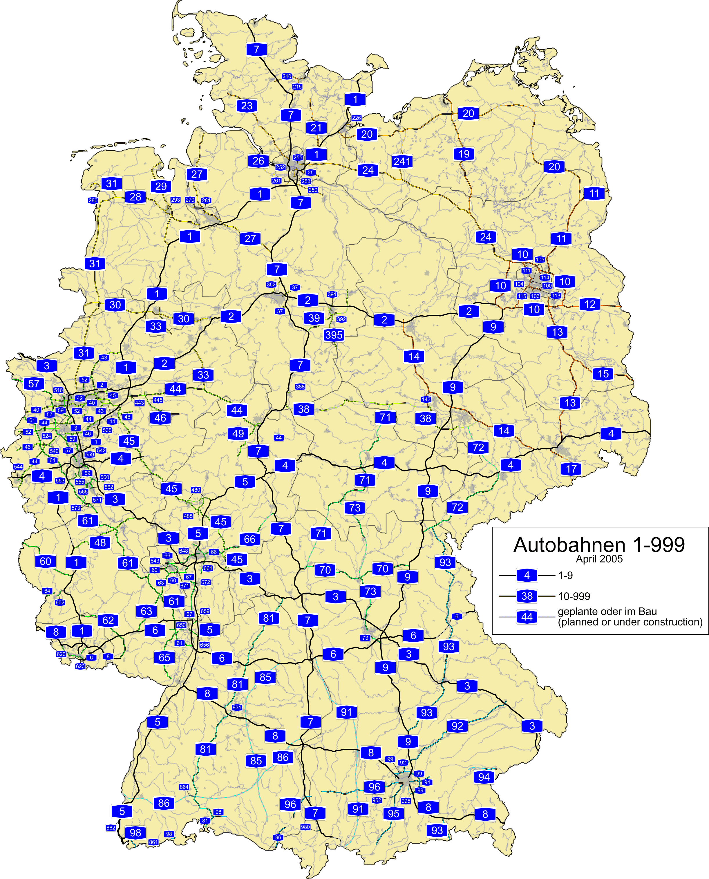 Mapa de carreteras de Alemania 2005 - Tamaño completo