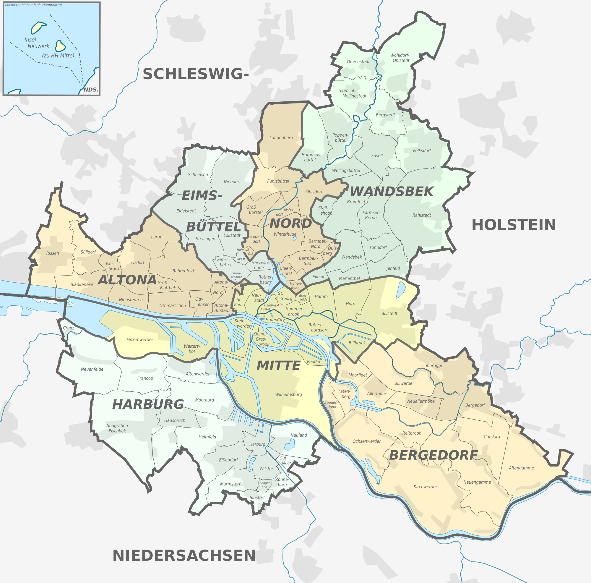 Distritos y barrios de Hamburgo 2010 - Tamaño completo
