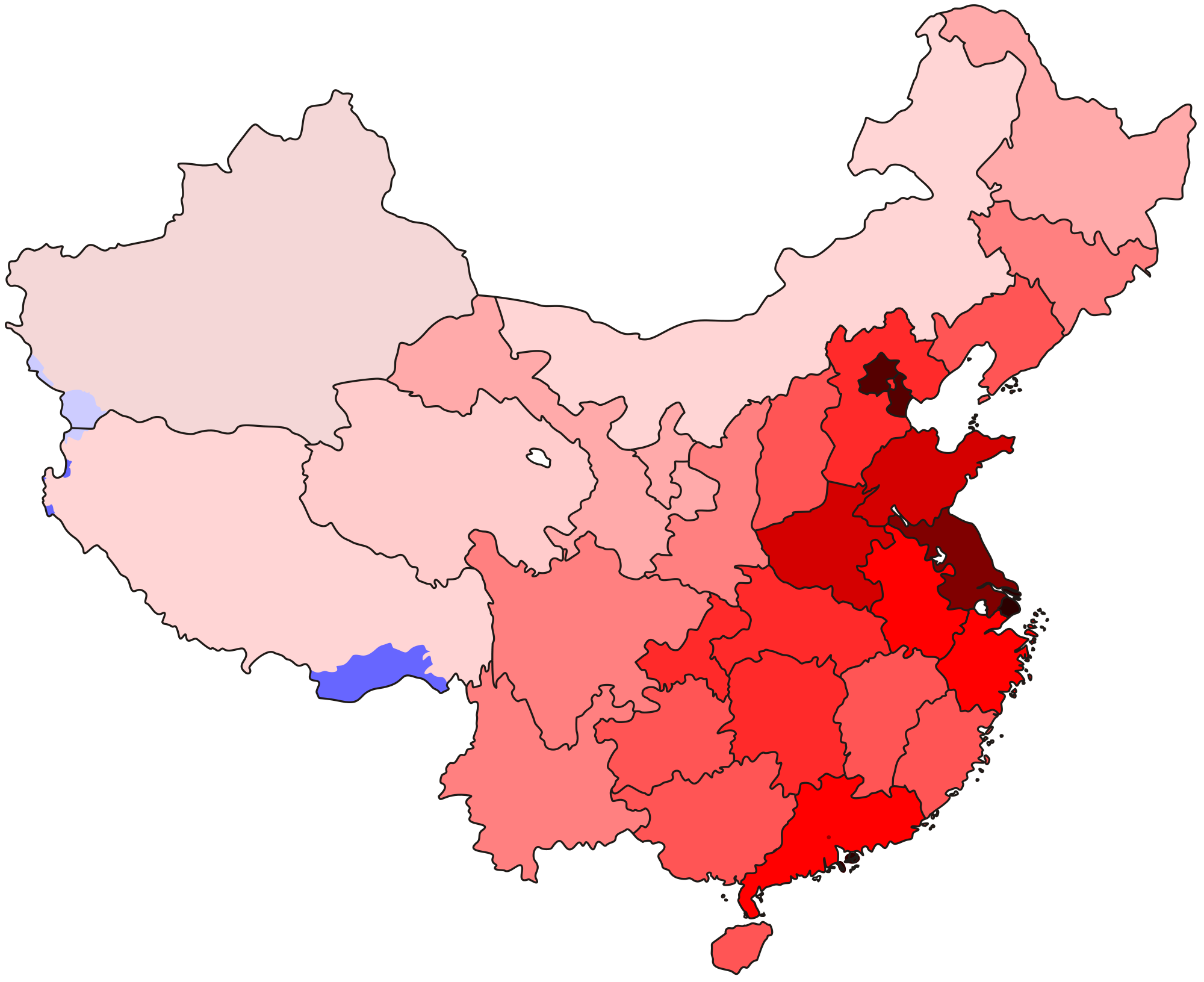 Population density of China - Full size