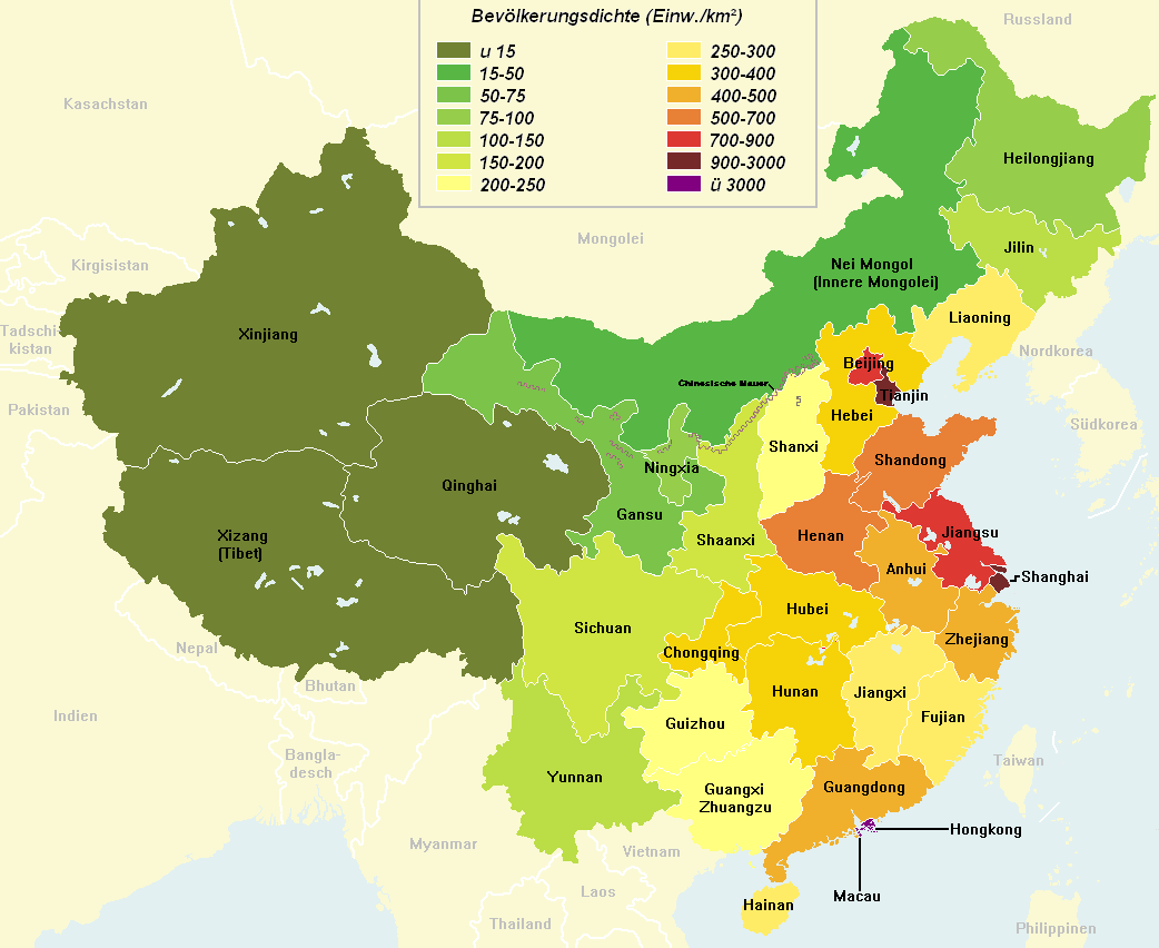 Population Density Of Chinese Provinces 2006 