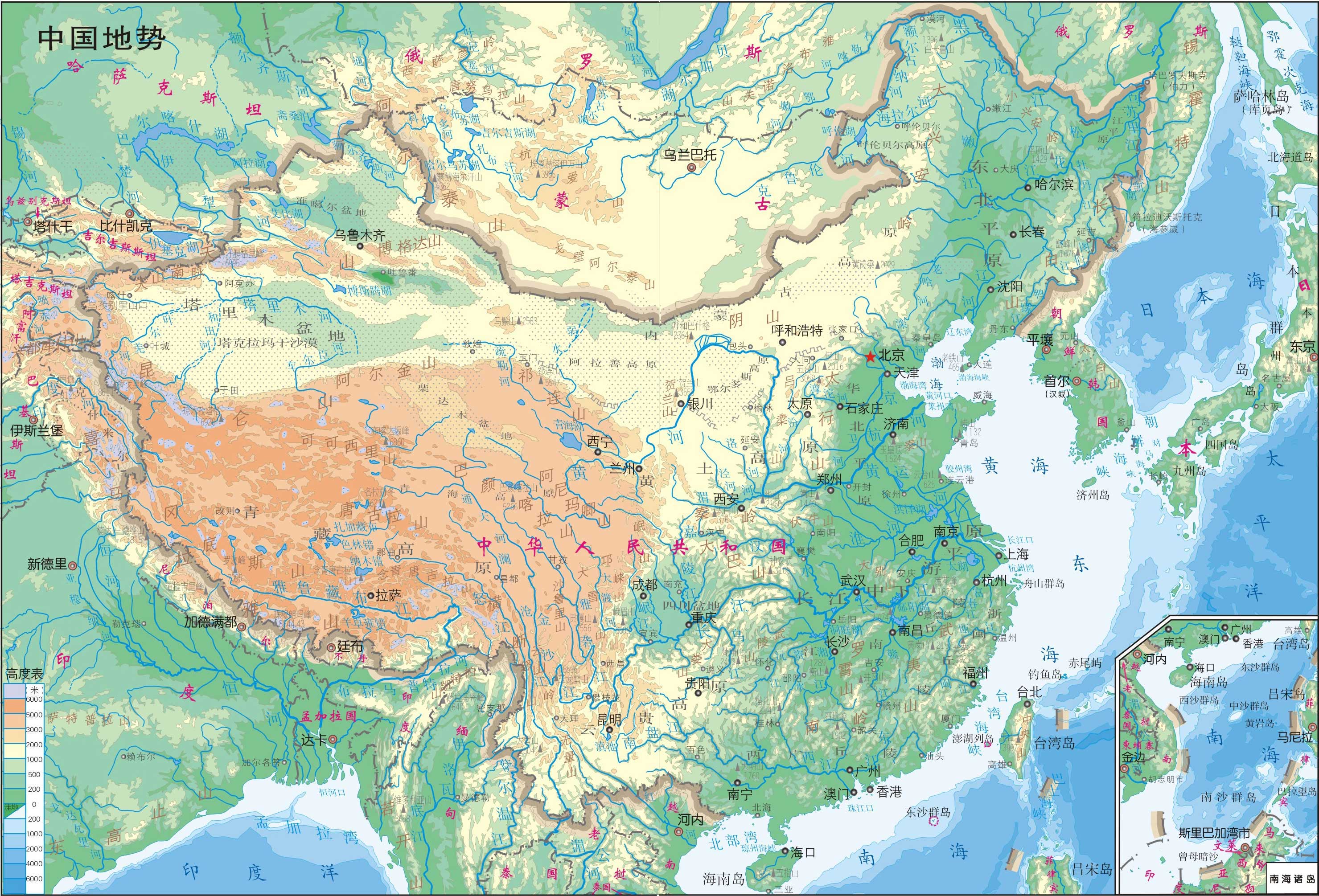 Топографическая карта Китая