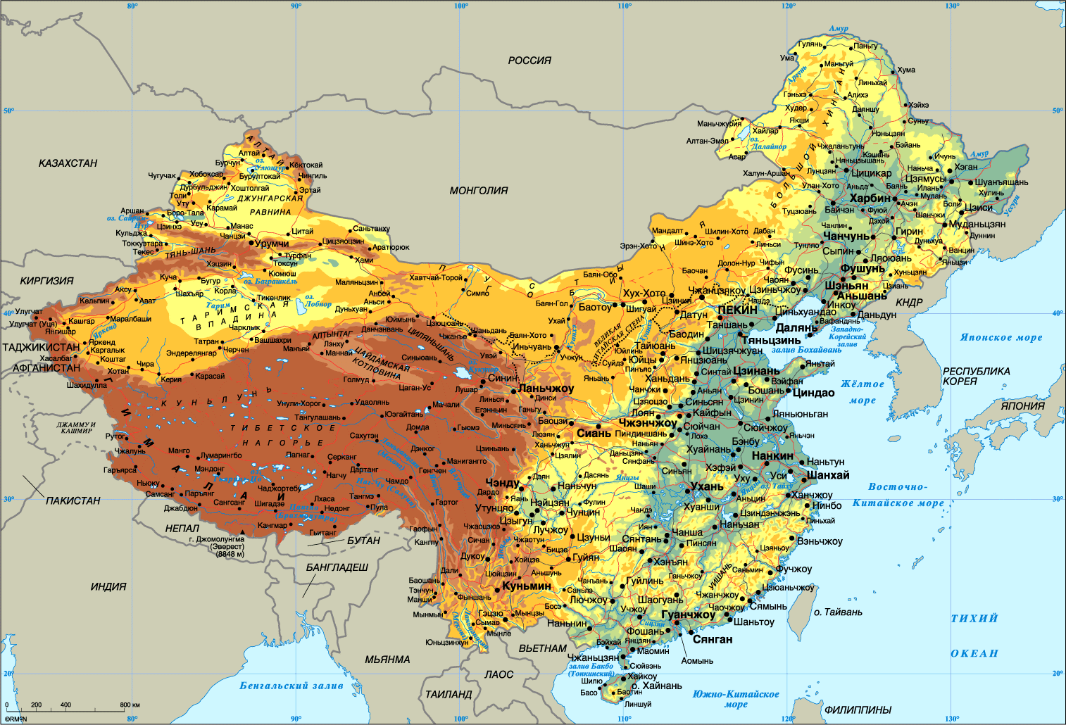 Physical map of China - Full size | Gifex