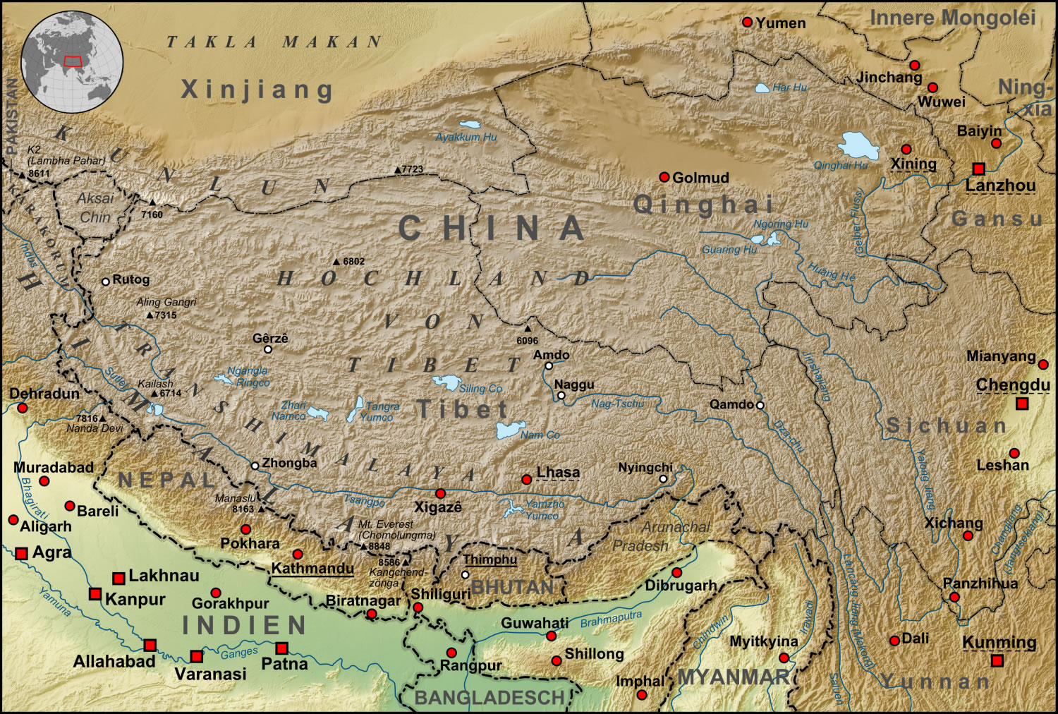 Mapa F Sico De La Meseta Tibetana Qinghai 2008 Tama O Completo   Mapa Fsico De La Meseta Tibetana Qinghai 2008 