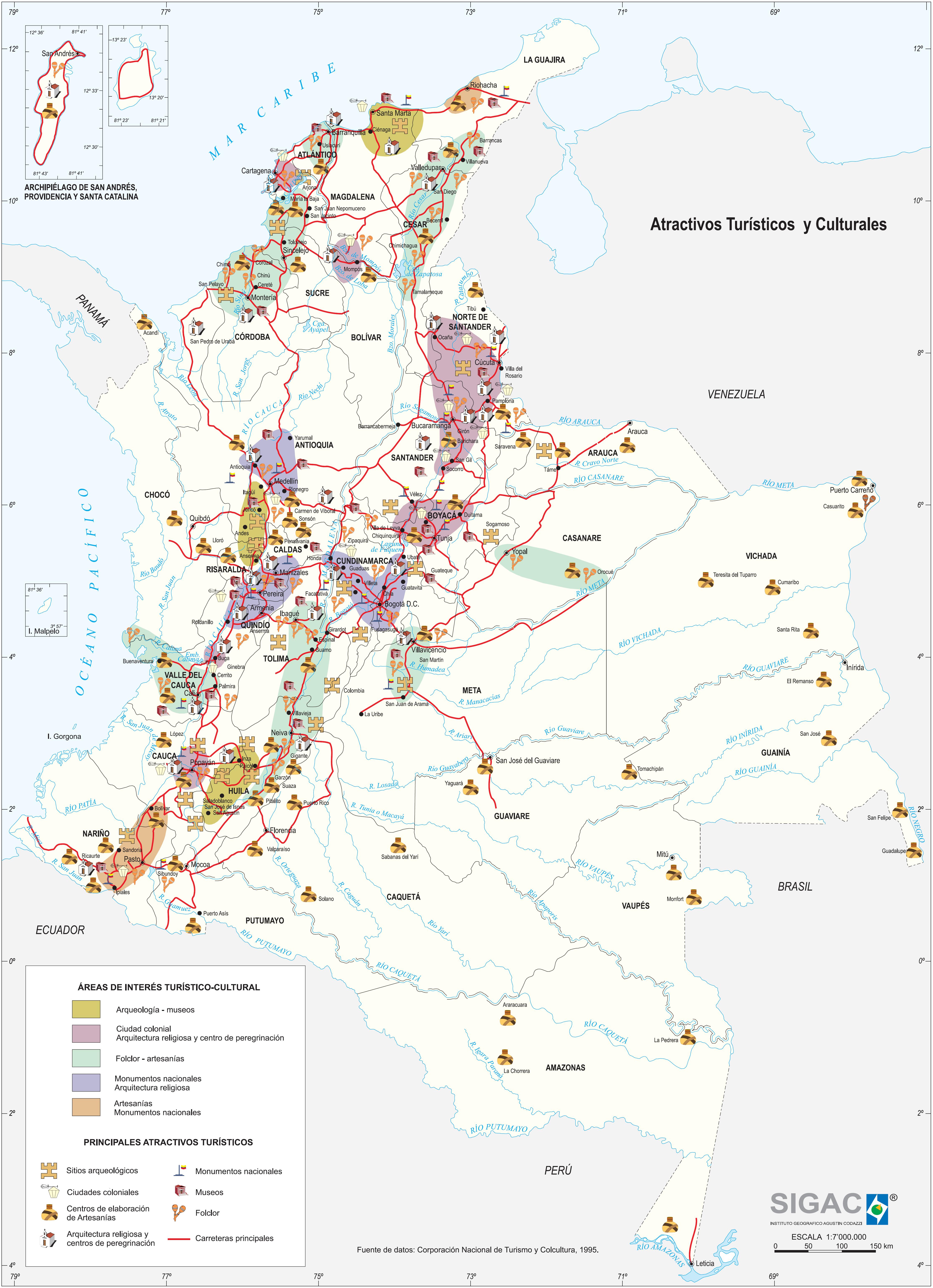 Colombia tourist map 1995 - Full size