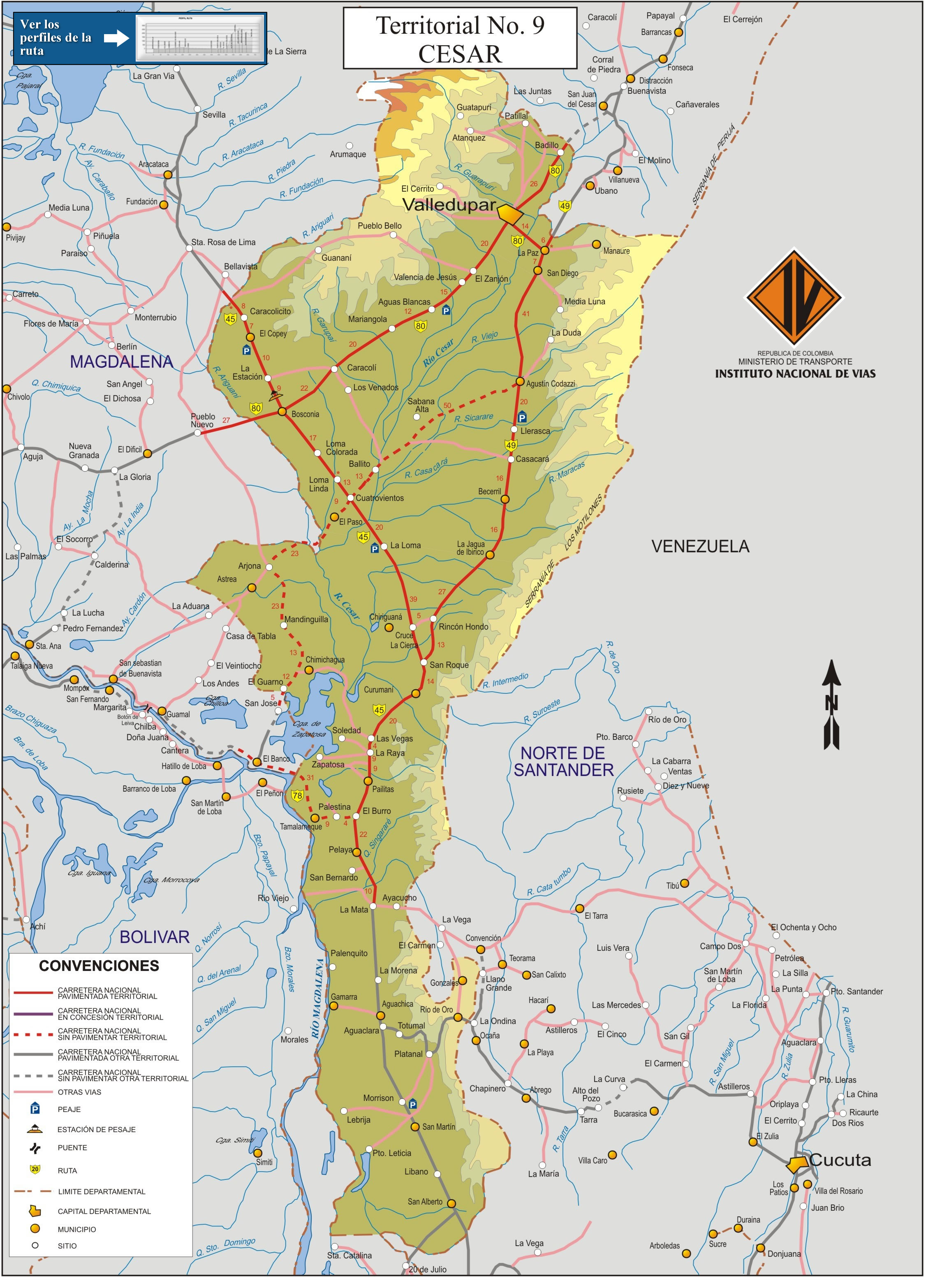 Mapa De Carreteras Del Cesar - Tamaño Completo | Gifex