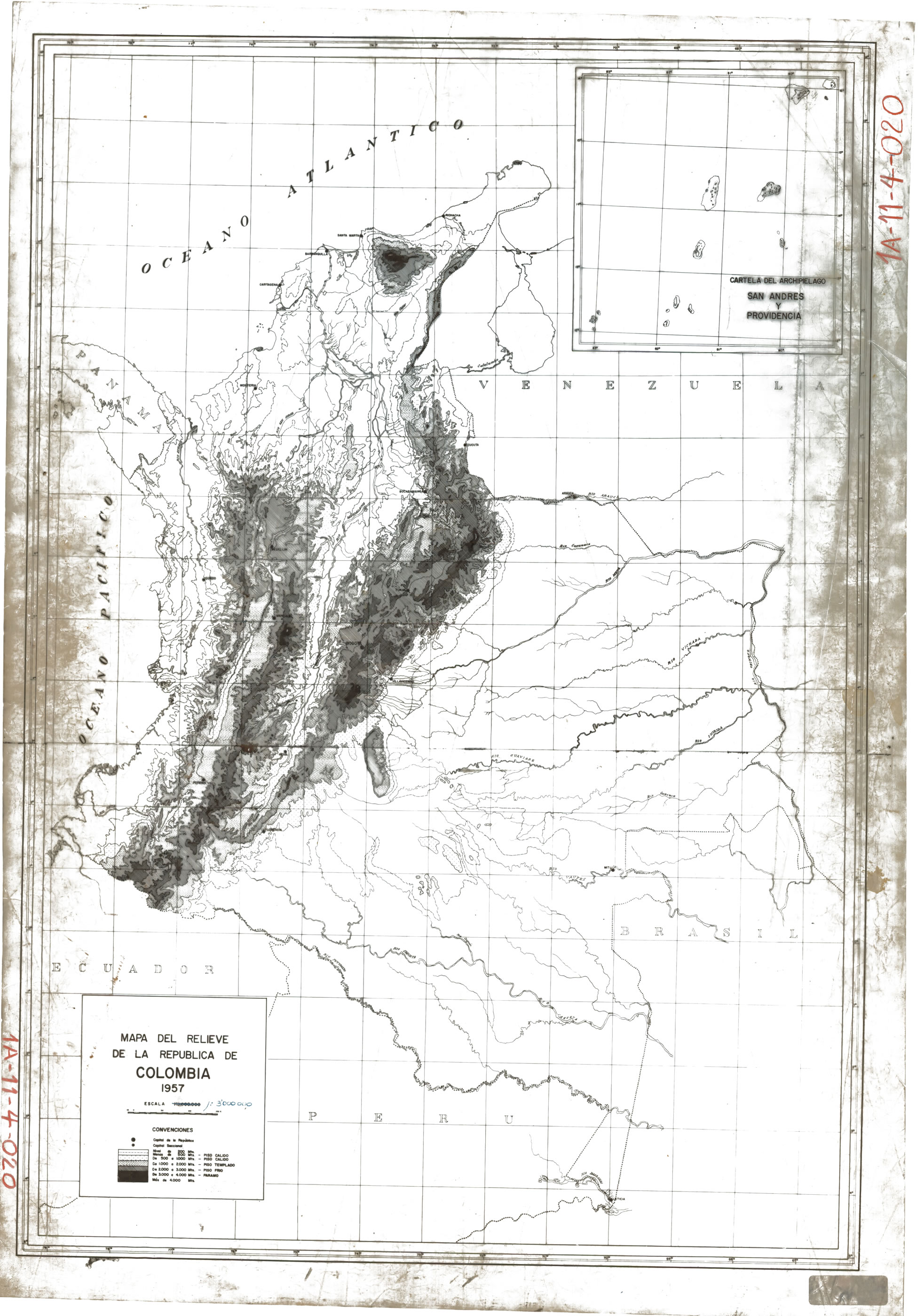 Mapa Del Relieve De Colombia 1957 Tamaño Completo Ex 8012